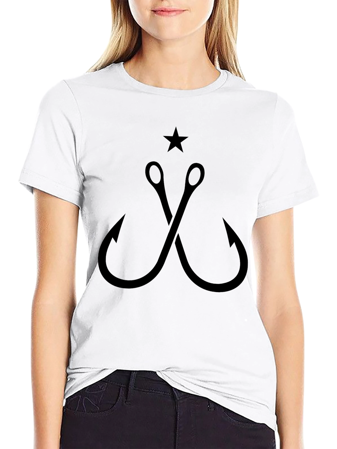 Black Black Fishing Hooks & Star Graphic Tee view 9