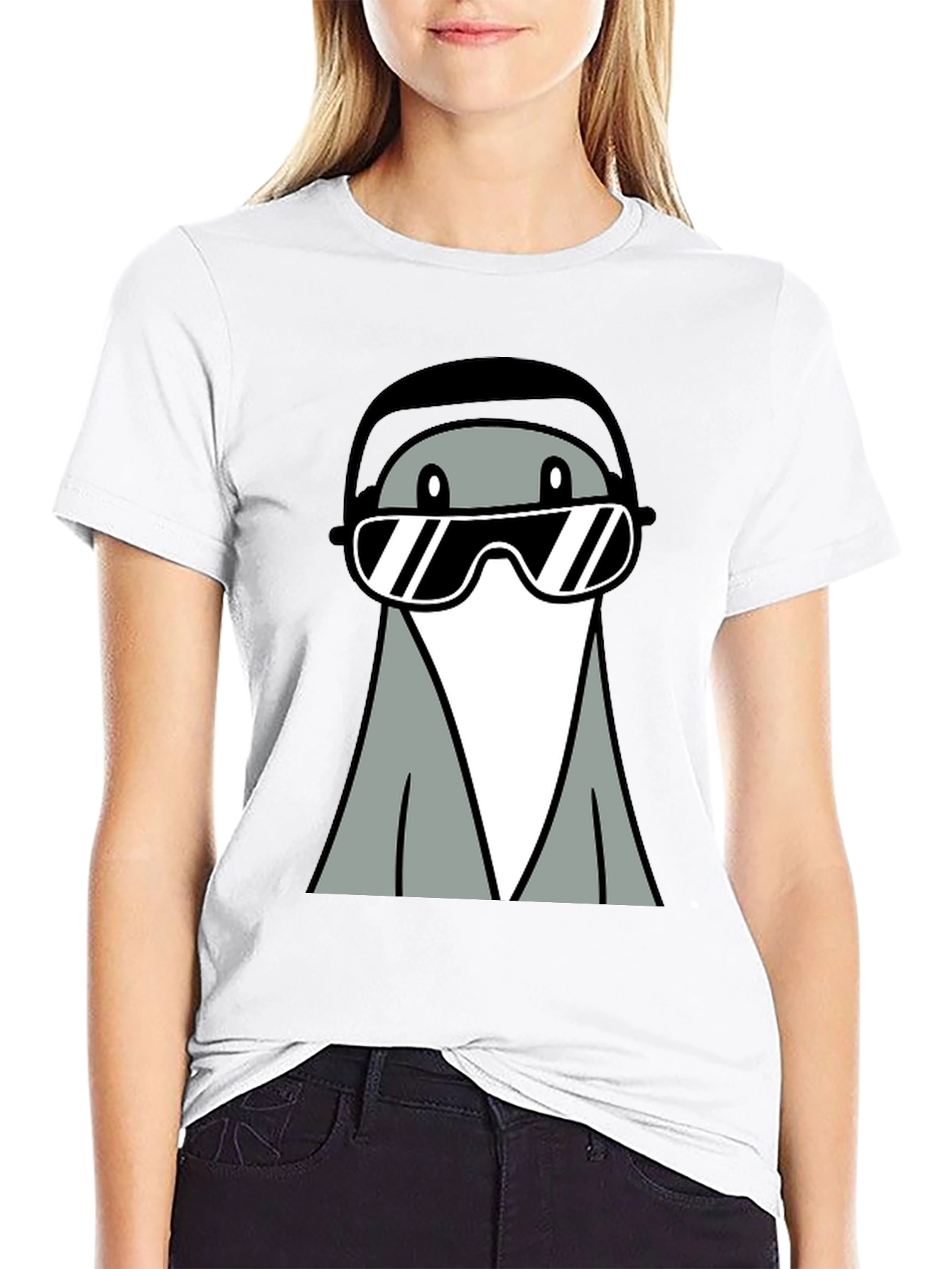 Black Cool Gray Cartoon Character Tee view 9