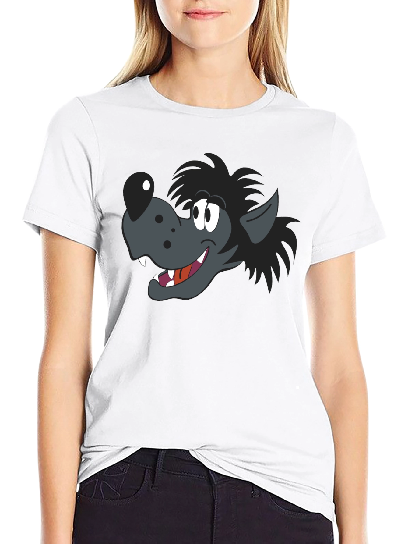 Black Cartoon Wolf Graphic Black T-Shirt view 9