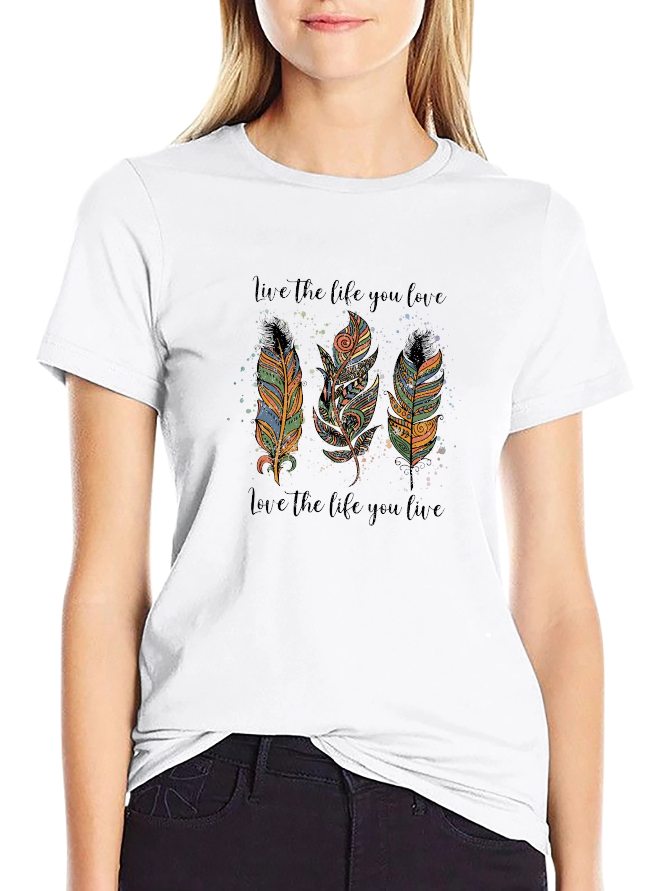 Black Feather Design T-Shirt - Live The Life You Love view 9