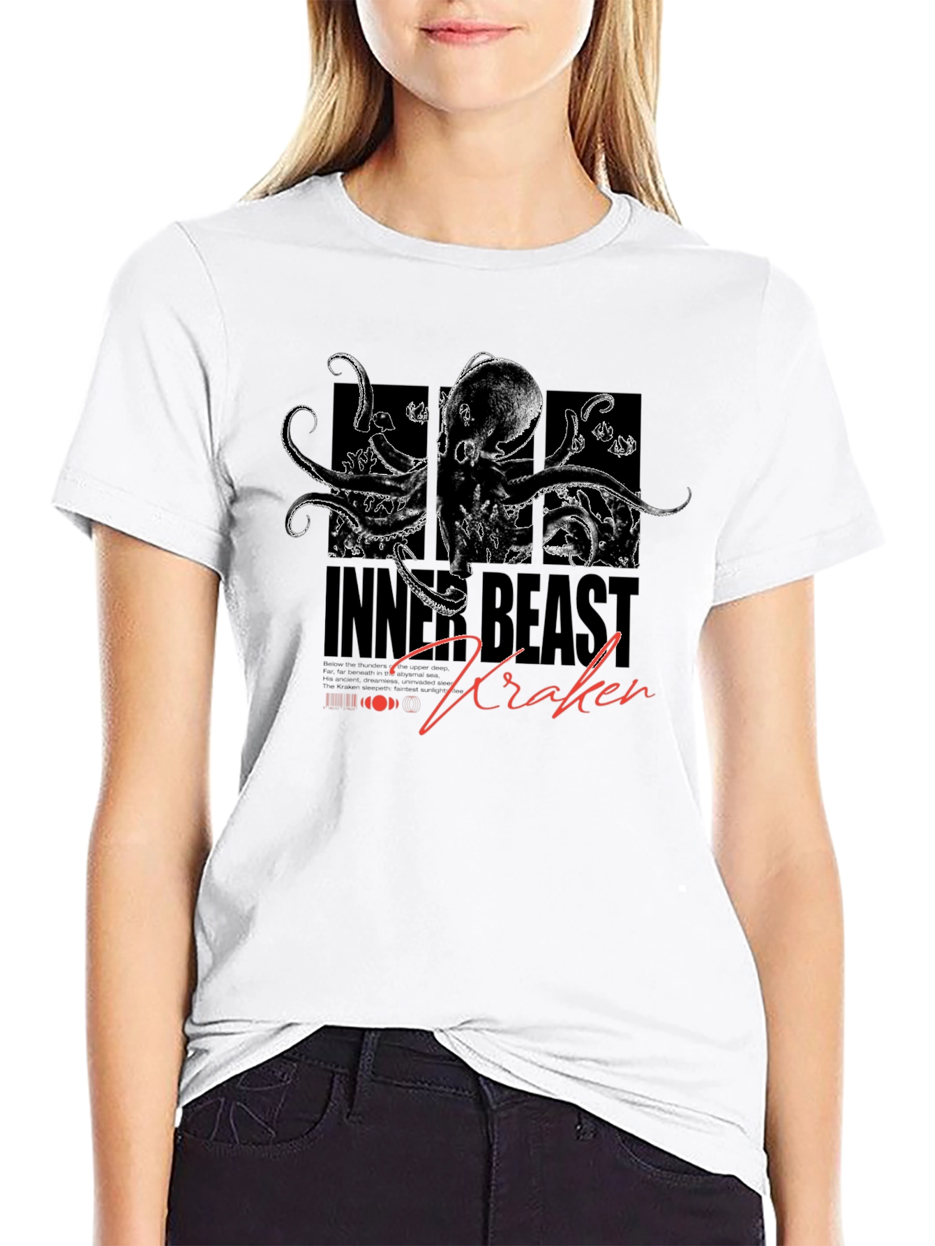 Black Inner Beast Kraken Black Graphic T-Shirt view 9