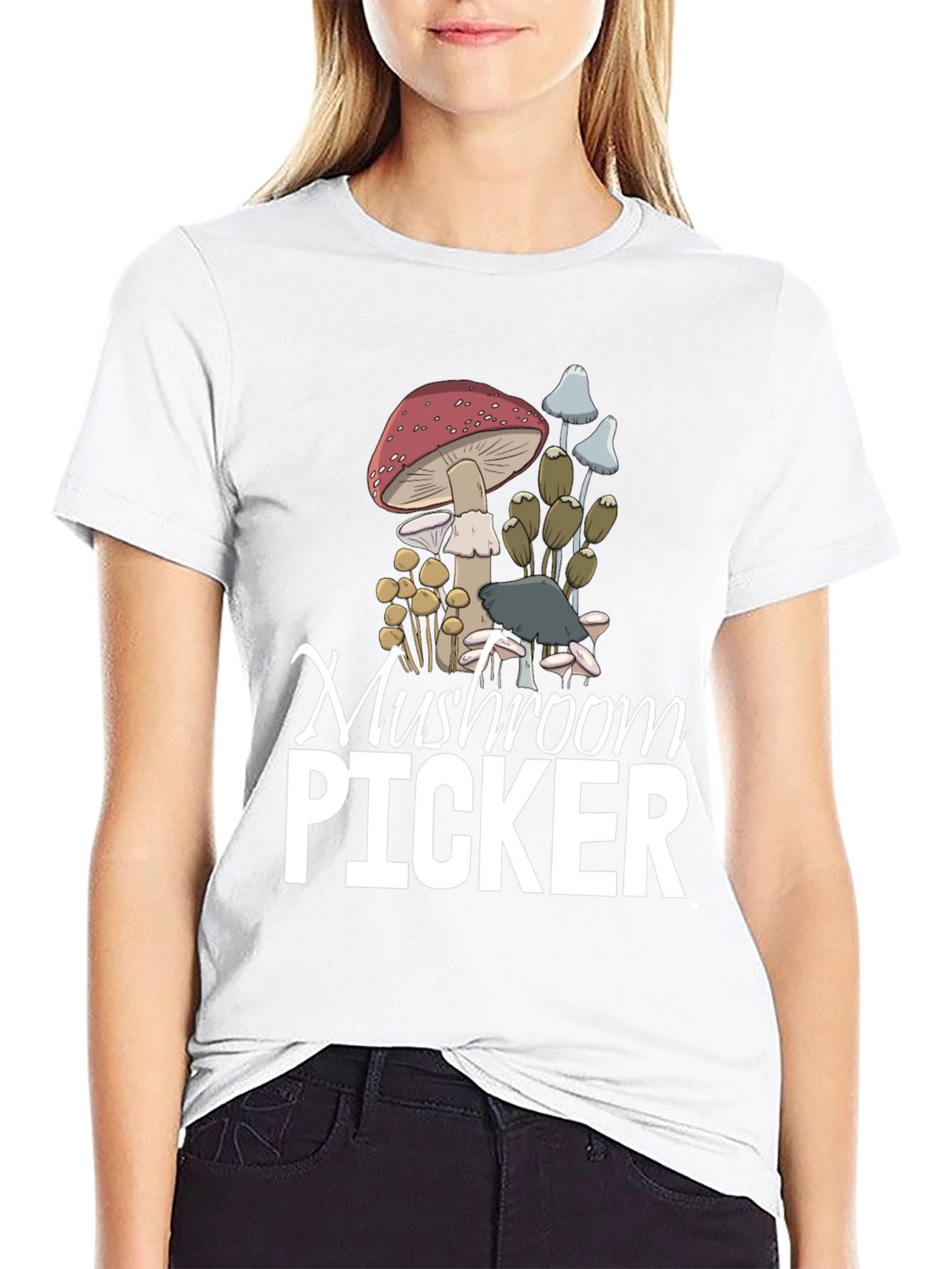Black Mushroom Picker Graphic T-Shirt view 9