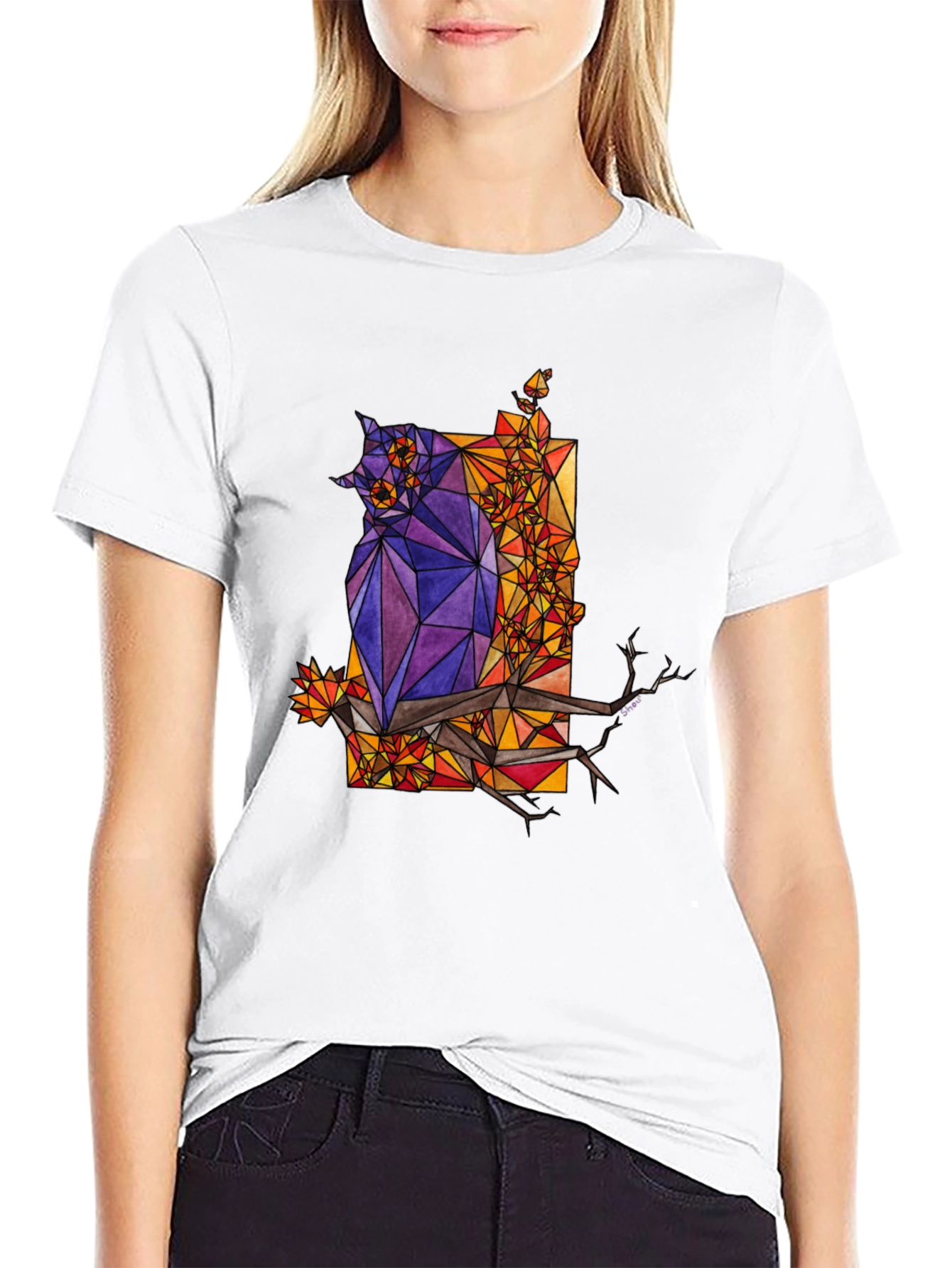 Black Geometric Owl Graphic T-Shirt - Unique Men's Tee view 9