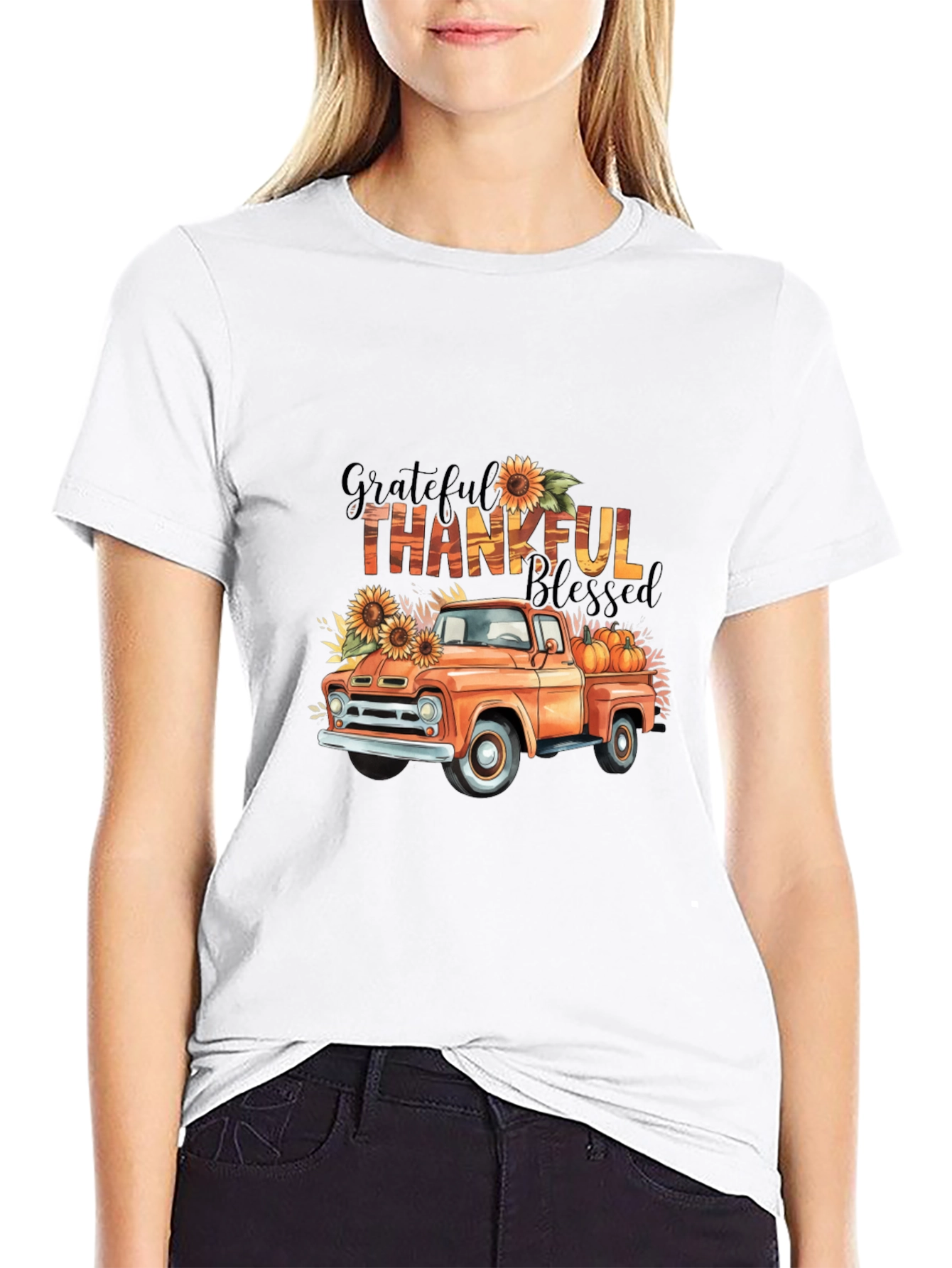 Black Grateful Thankful Blessed Fall Truck T-Shirt view 9