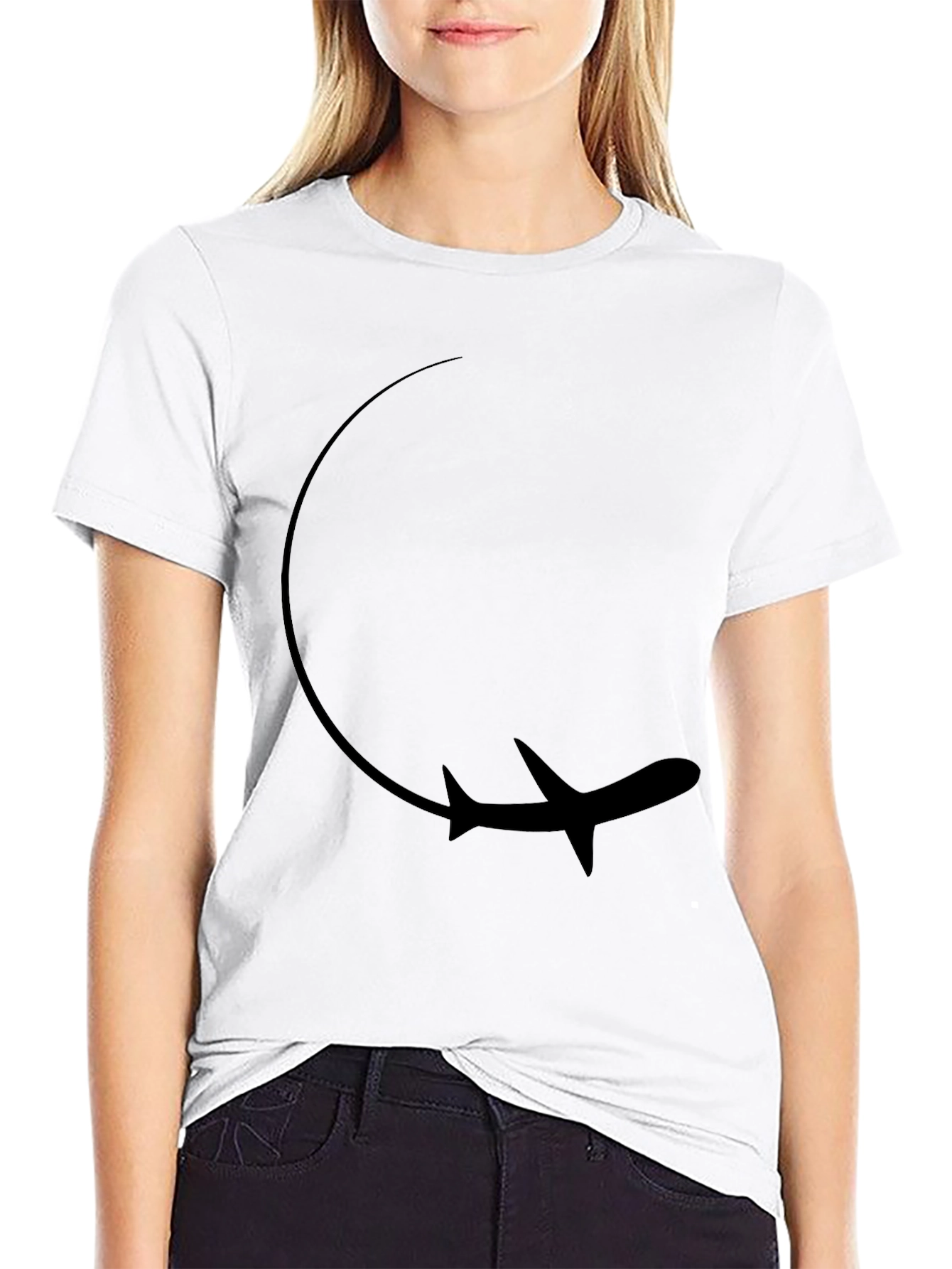 Airplane Loop Graphic Tee - Black Cotton Casual Shirt - 9