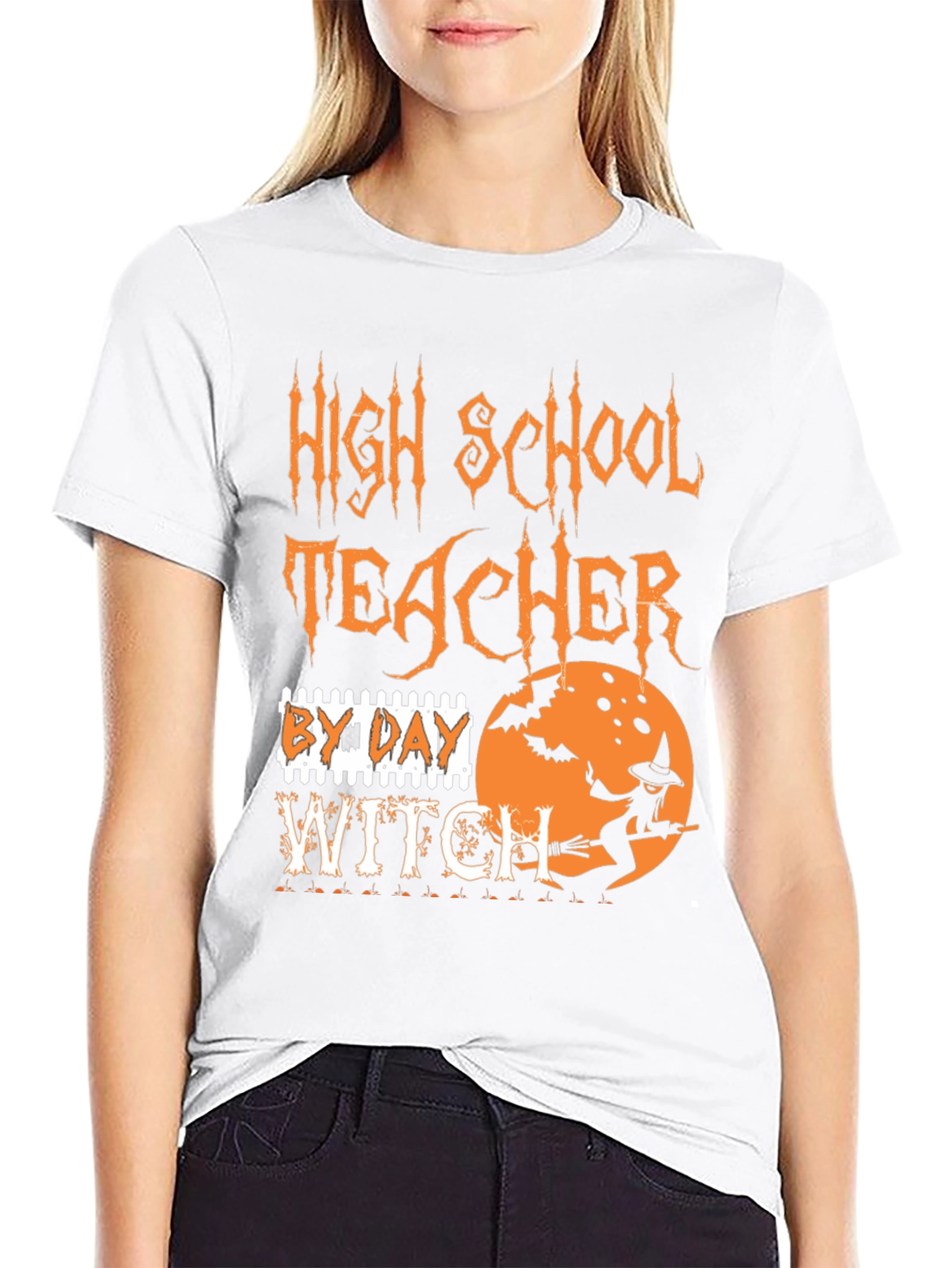 Black High School Teacher By Day Witch T-Shirt Halloween view 9