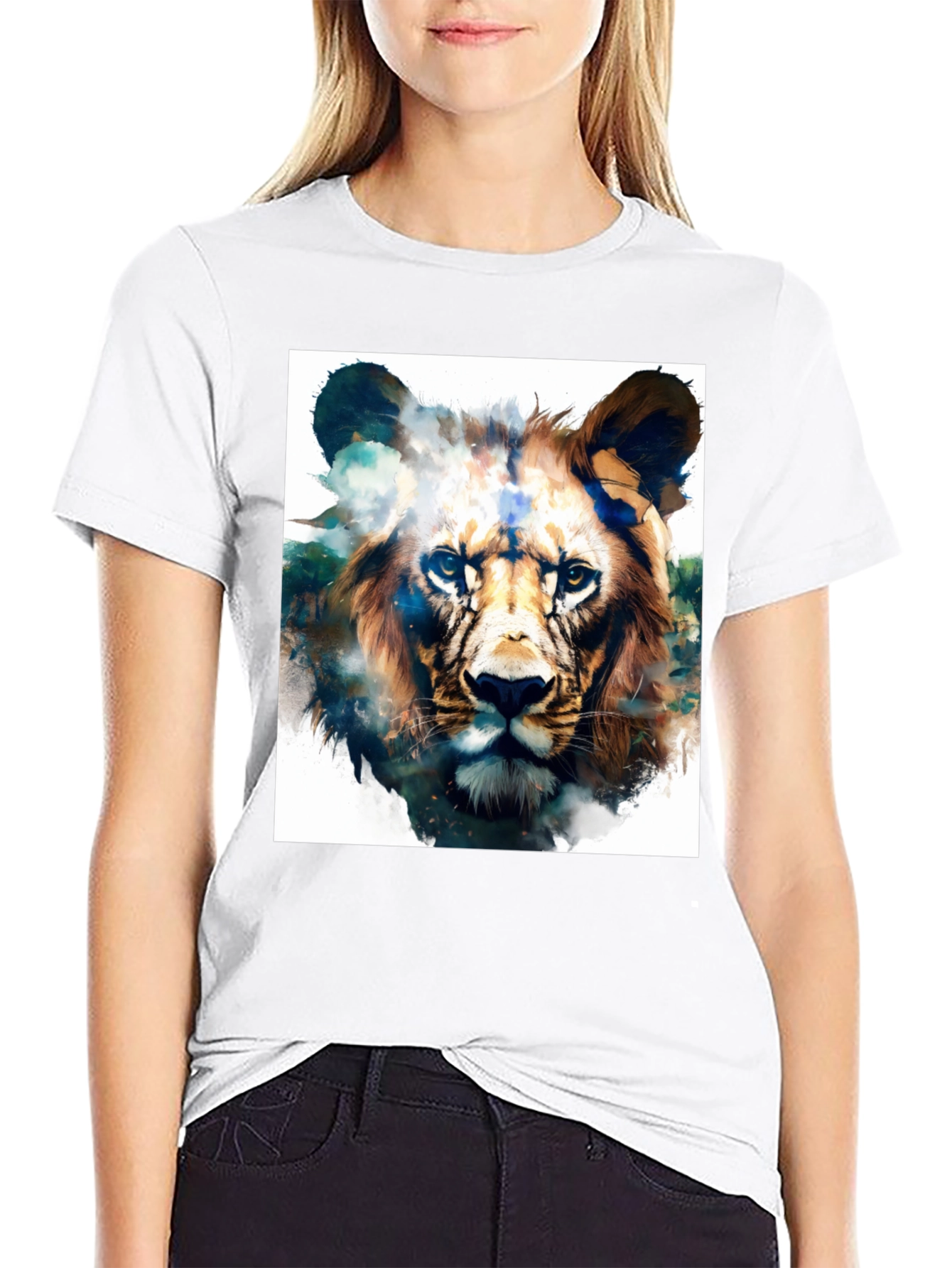 Black Lion Graphic Black T-Shirt - Artistic Animal Tee view 9