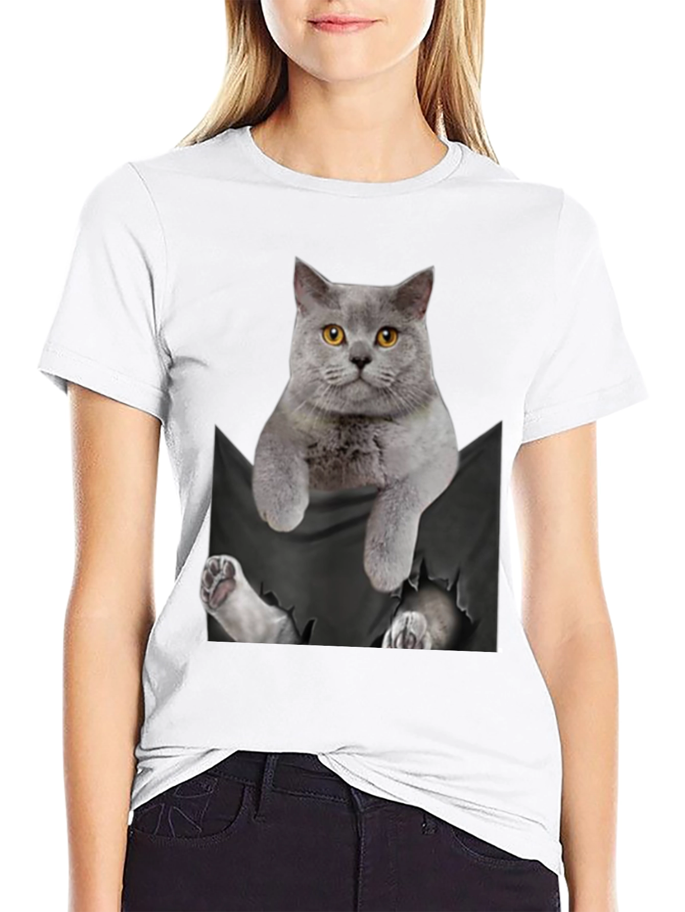 Black Cat Pocket T-Shirt: Hilarious Kitten Peek! view 9