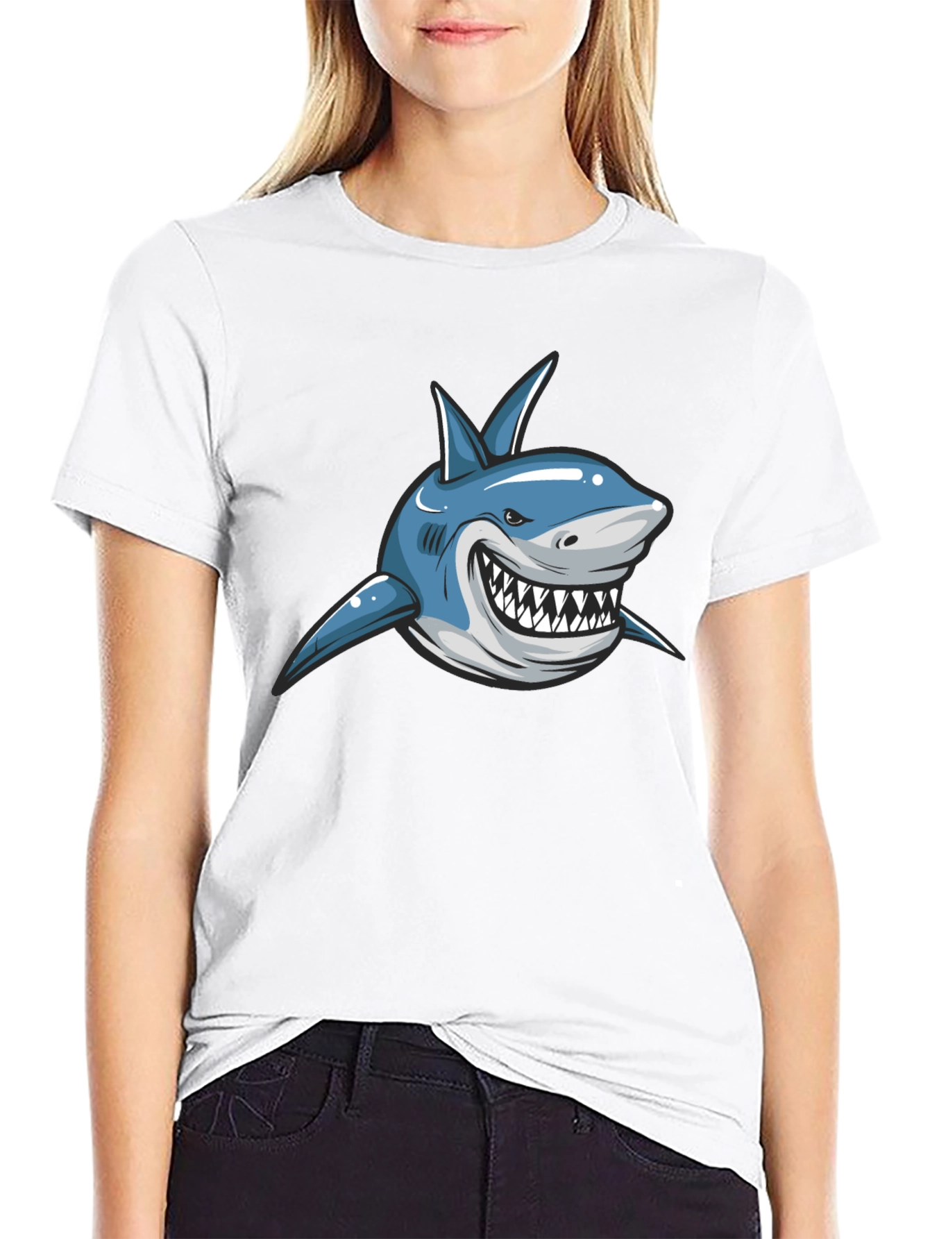 Black Cartoon Shark Graphic T-Shirt - Black view 9