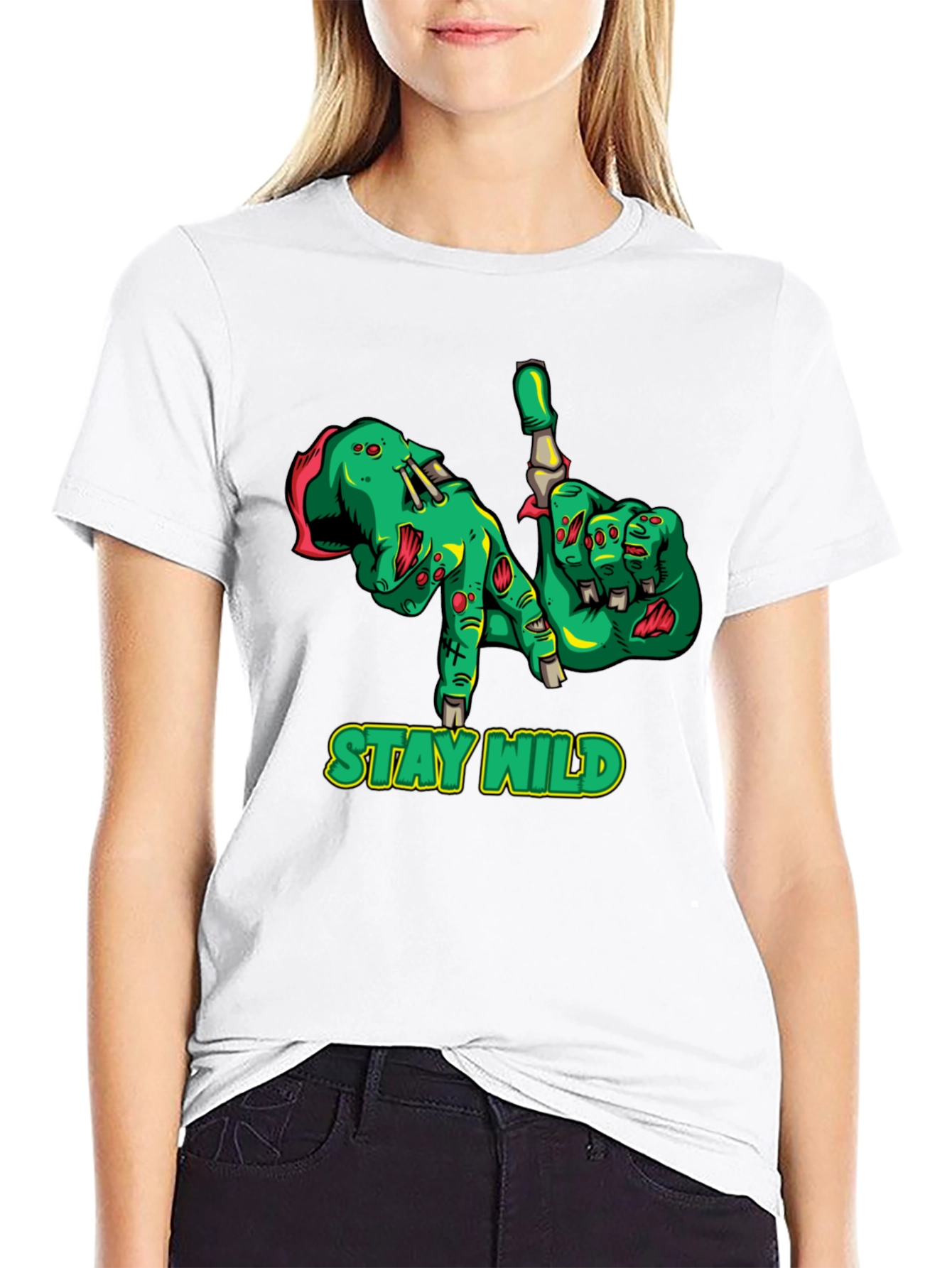 Black Stay Wild Zombie Hands Black Graphic T-Shirt view 9