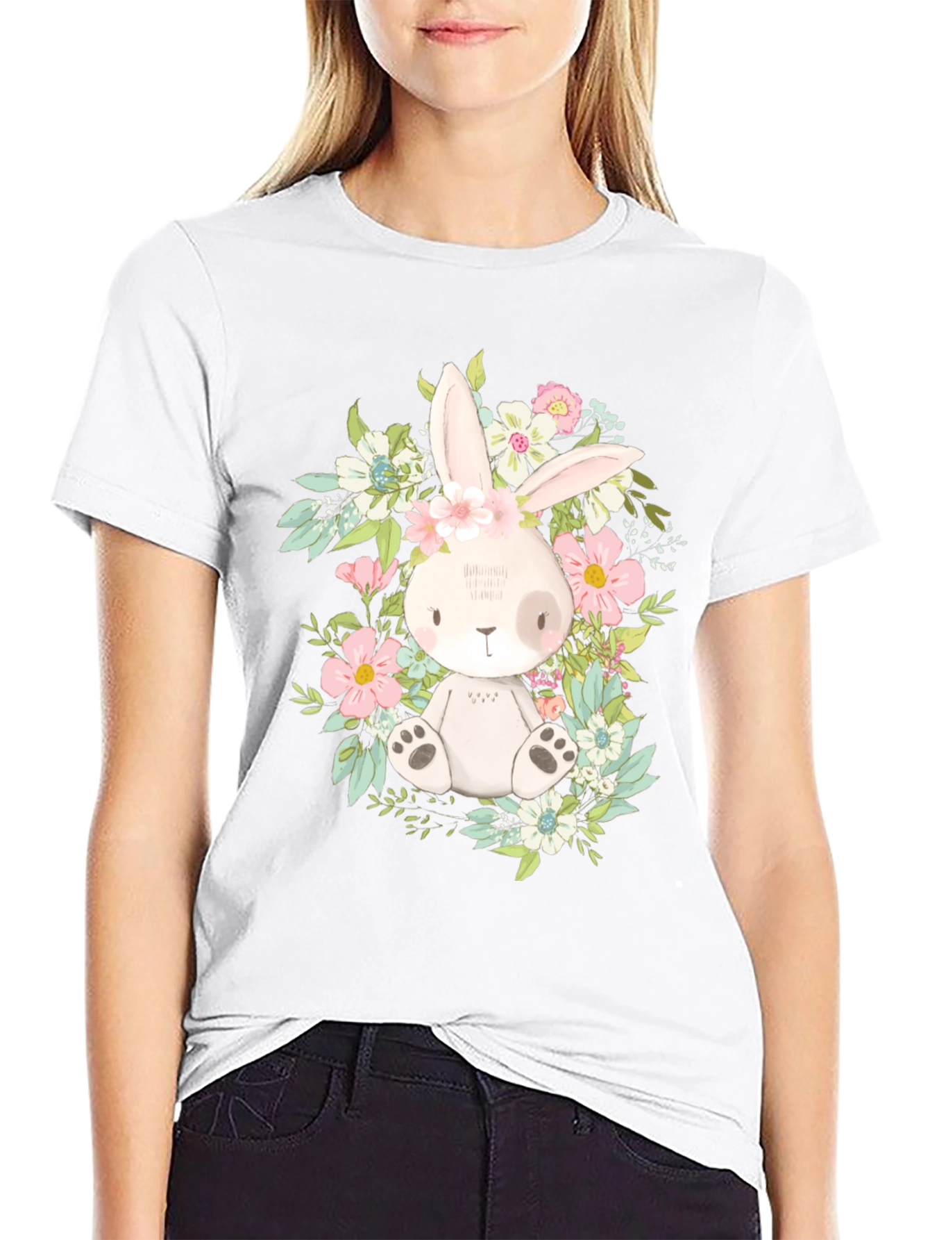 Black Floral Bunny Graphic Tee view 9