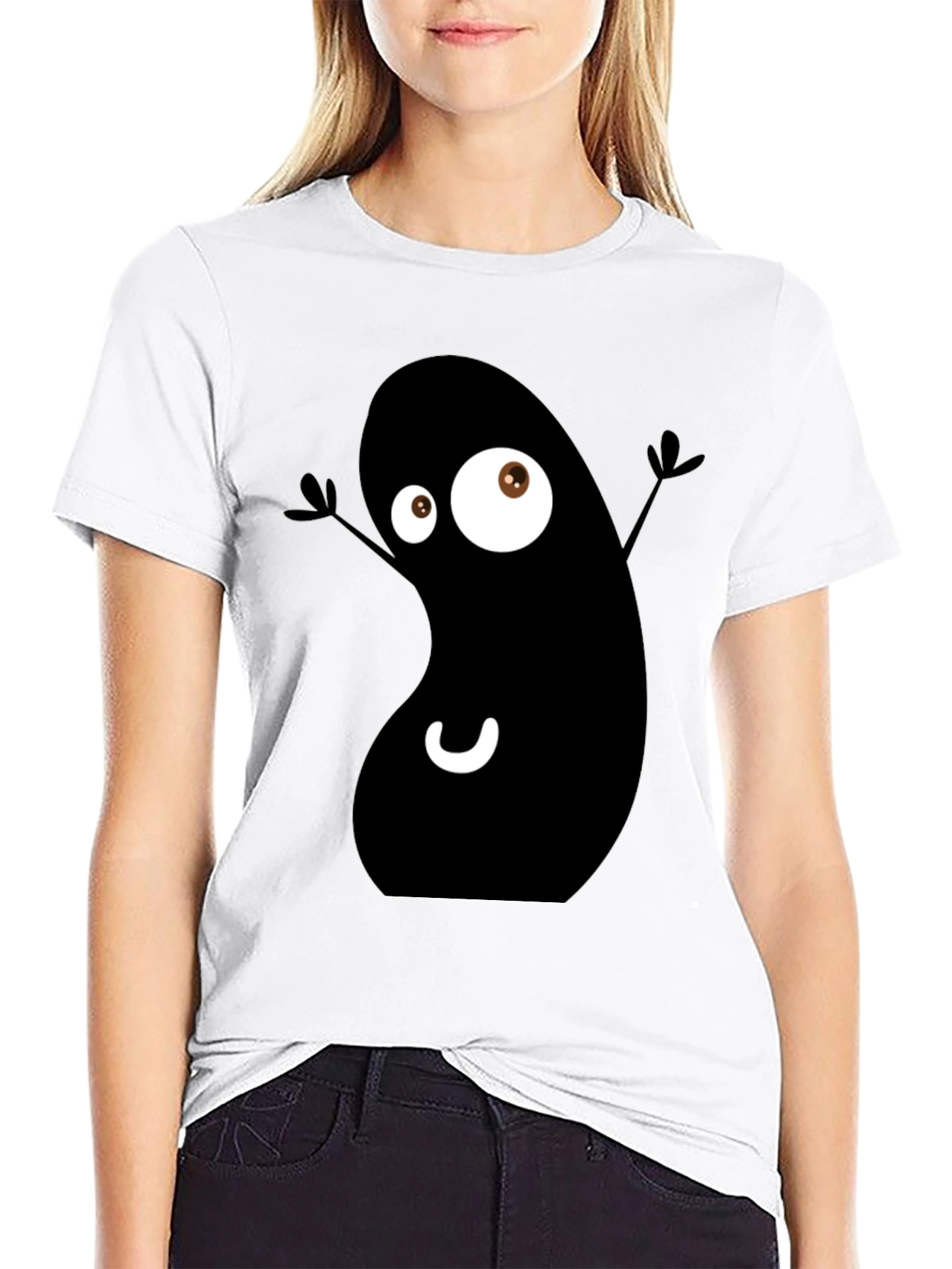 Black Funny Black Bean Cartoon Graphic Tee - Casual Comfort view 9