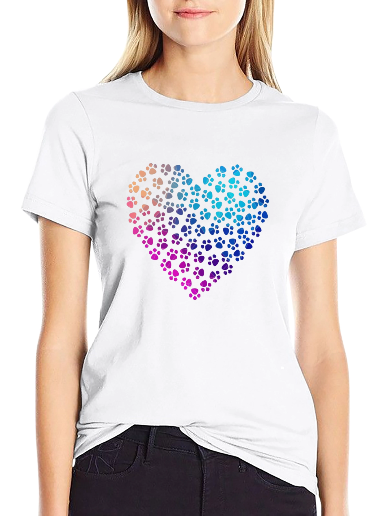 Black Paw Print Heart Graphic T-Shirt - Black view 9