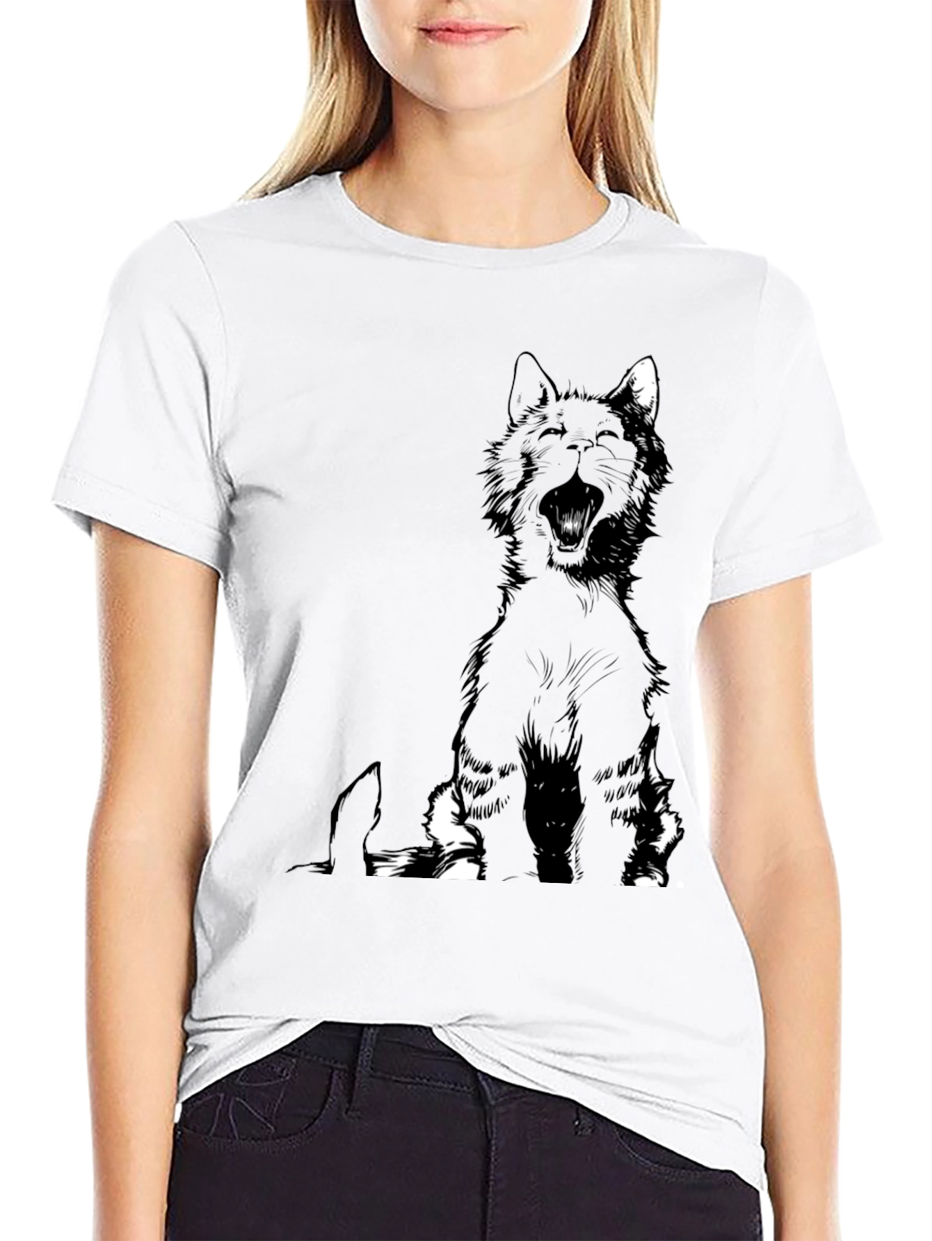 Black Black Cat Yawning Graphic Tee view 9