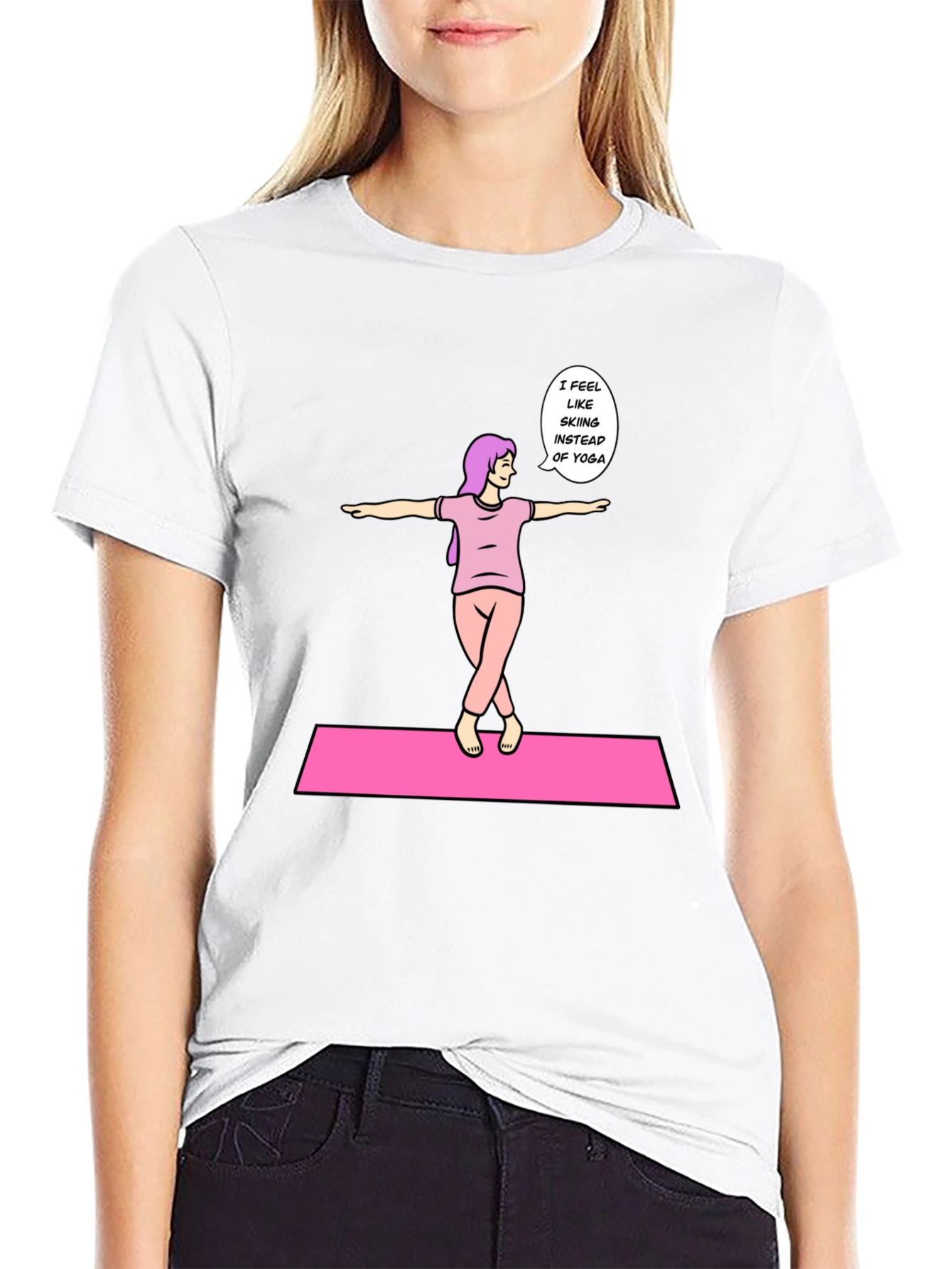 Black Funny Yoga Skiing Graphic Tee view 9