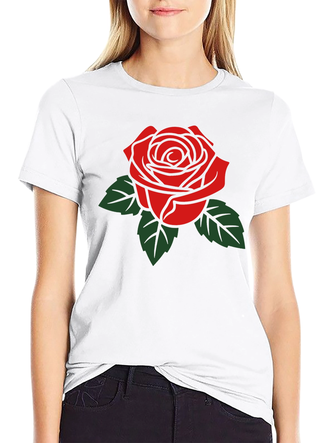 Black Bold Rose Graphic Tee - Classic Black T-Shirt view 9