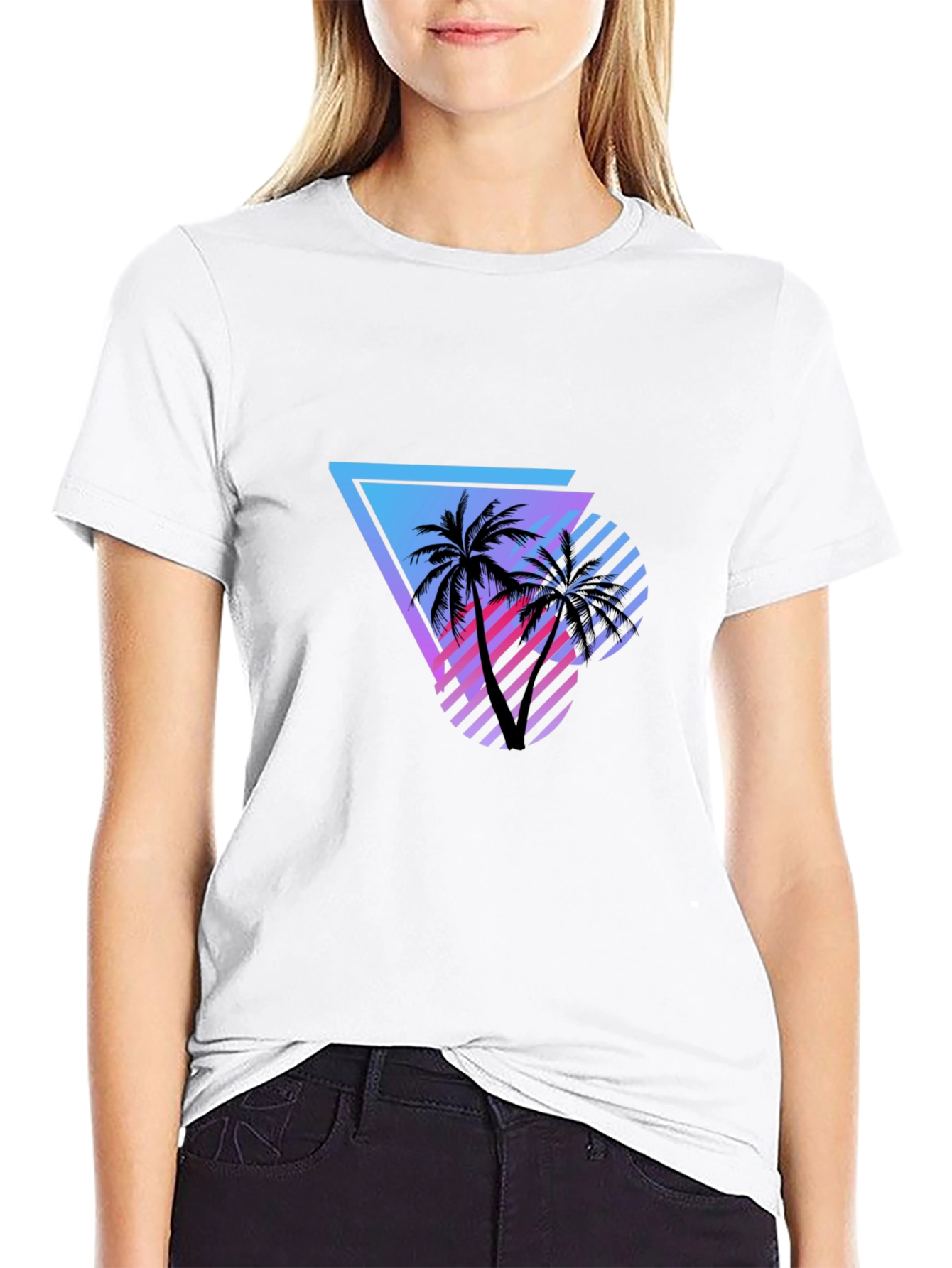 Black Retro Palm Tree Graphic Tee - Black Cotton Shirt view 9