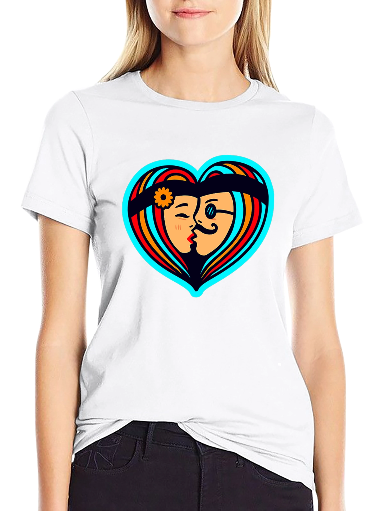 Black Retro Love Heart Graphic Tee - Black Cotton Shirt view 9