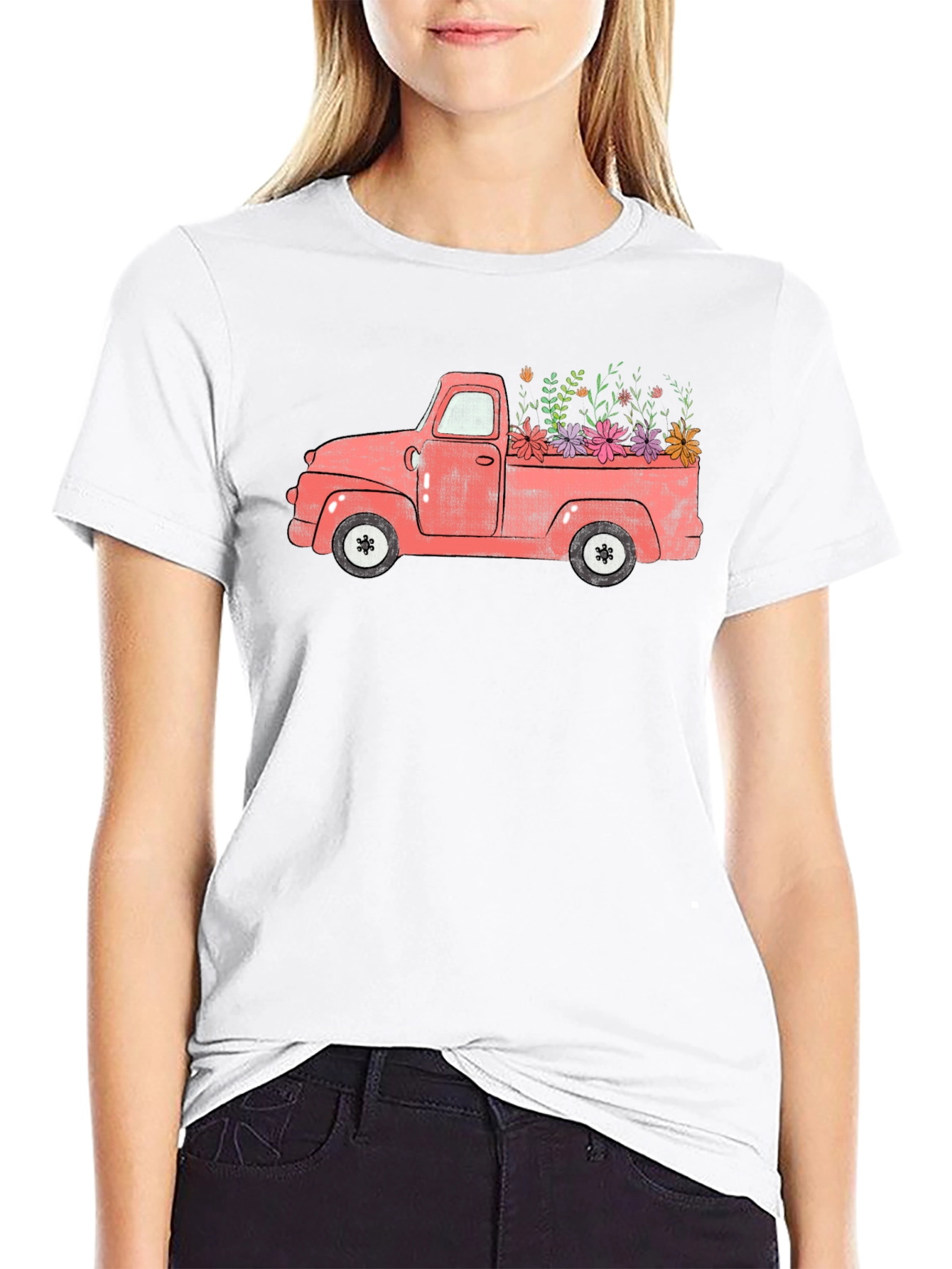 Black Vintage Floral Truck Graphic T-Shirt view 9