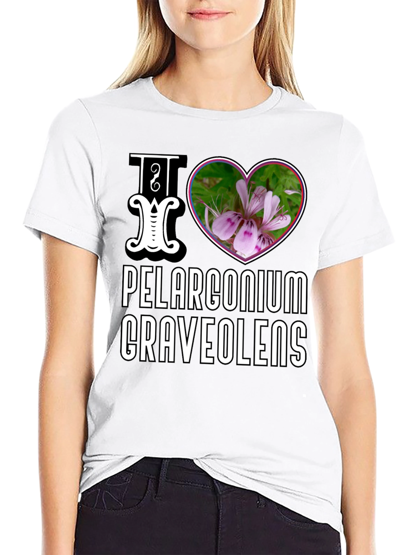 Black I Love Pelargonium Graveolens T-Shirt view 9