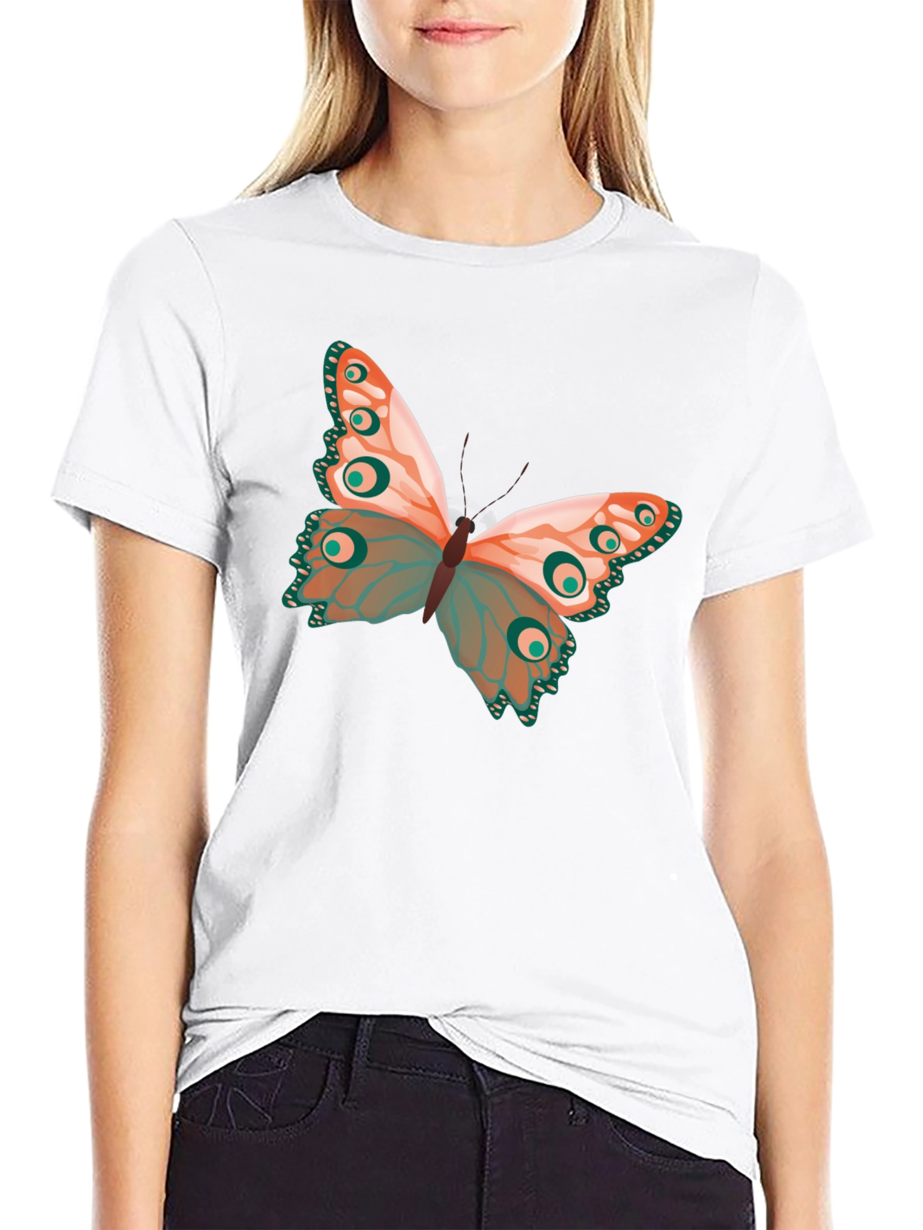 Black Butterfly Graphic Print Crew Neck T-Shirt view 9