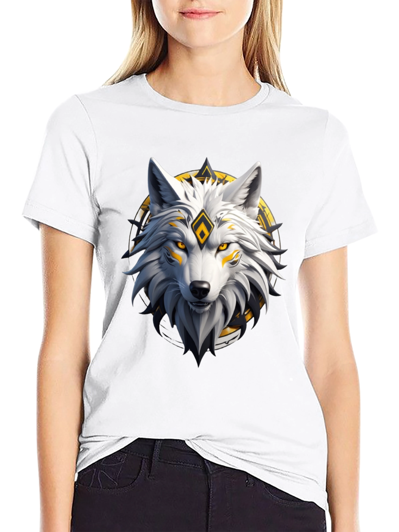 Black Wolf Graphic Print Crew Neck T-Shirt view 9