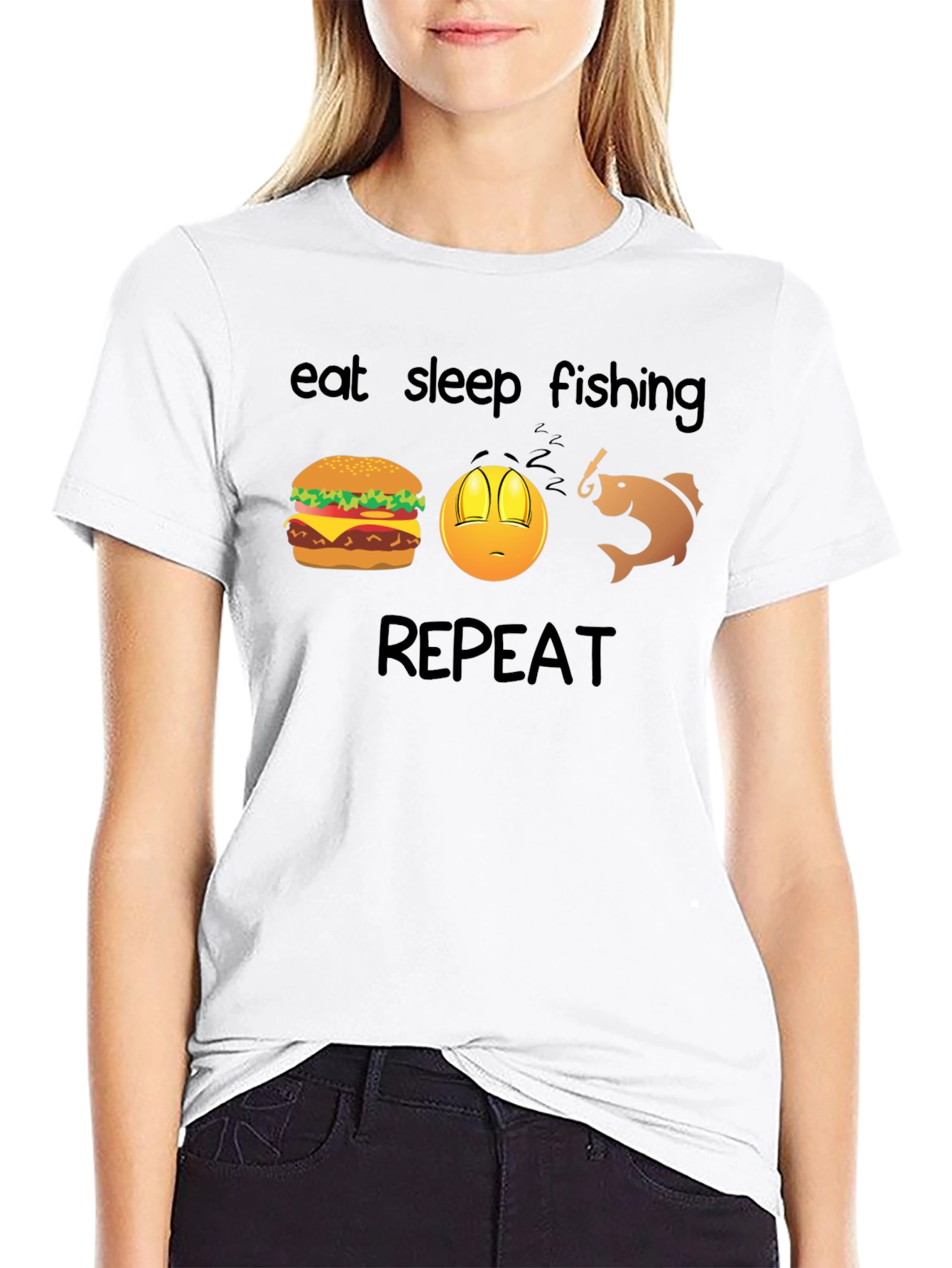 Black Eat Sleep Fishing Repeat T-Shirt view 9
