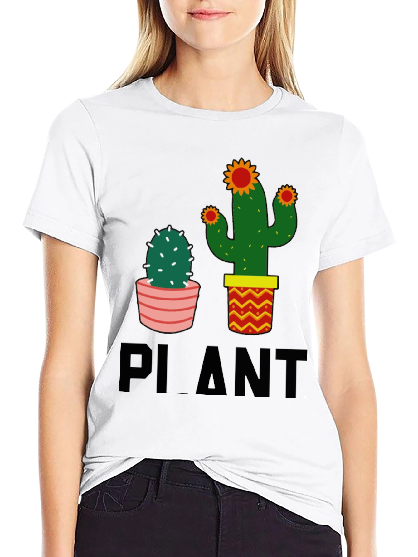Black Cactus Plant Graphic Tee - Black Cotton Casual T-Shirt view 9