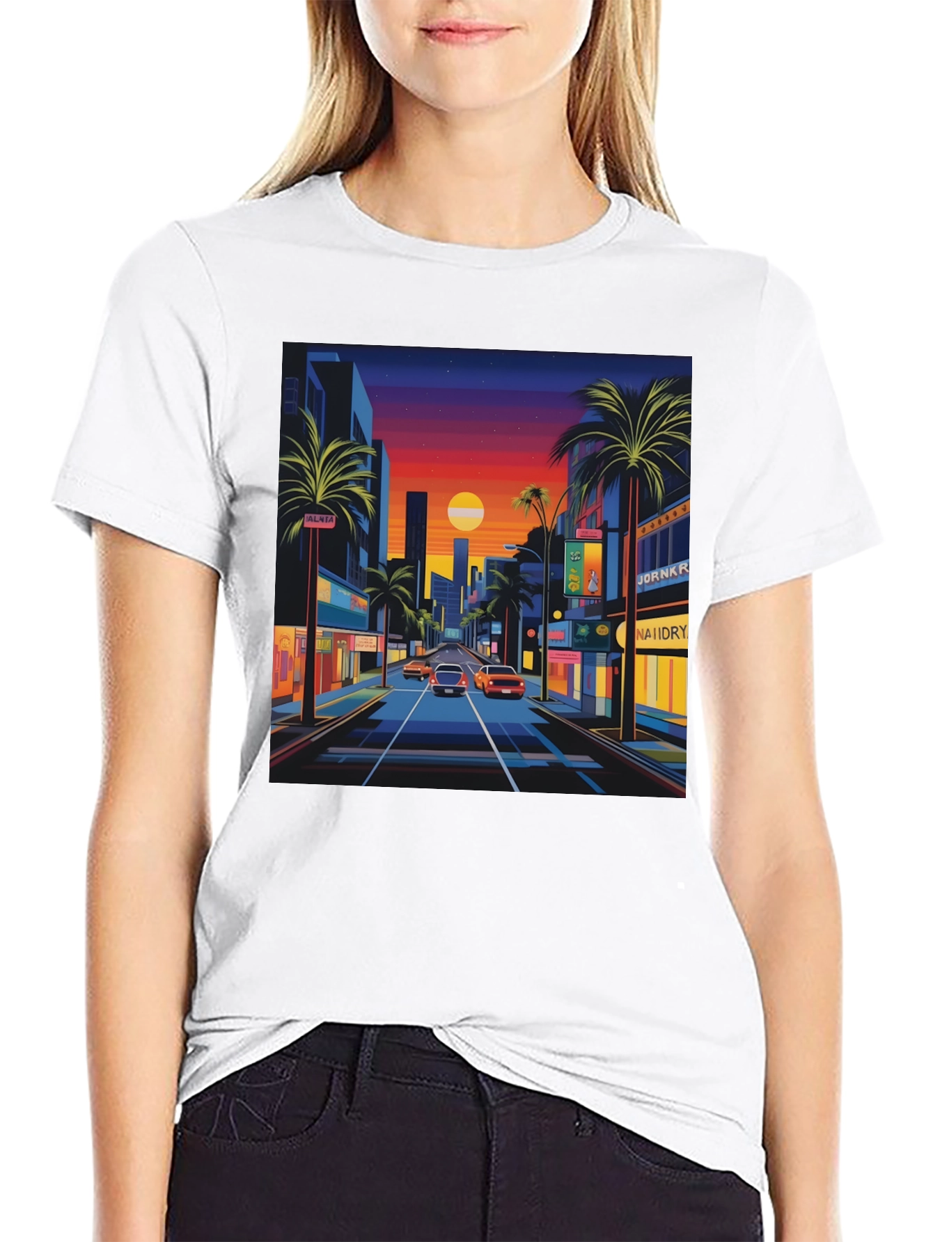 Black Sunset Cityscape Graphic Tee - Retro Style view 9