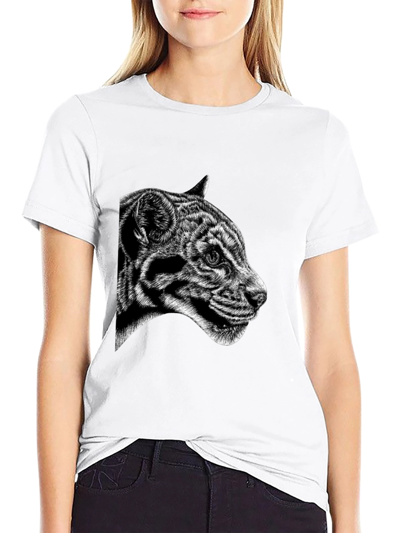 Black Black Tee with Clouded Leopard Design view 9