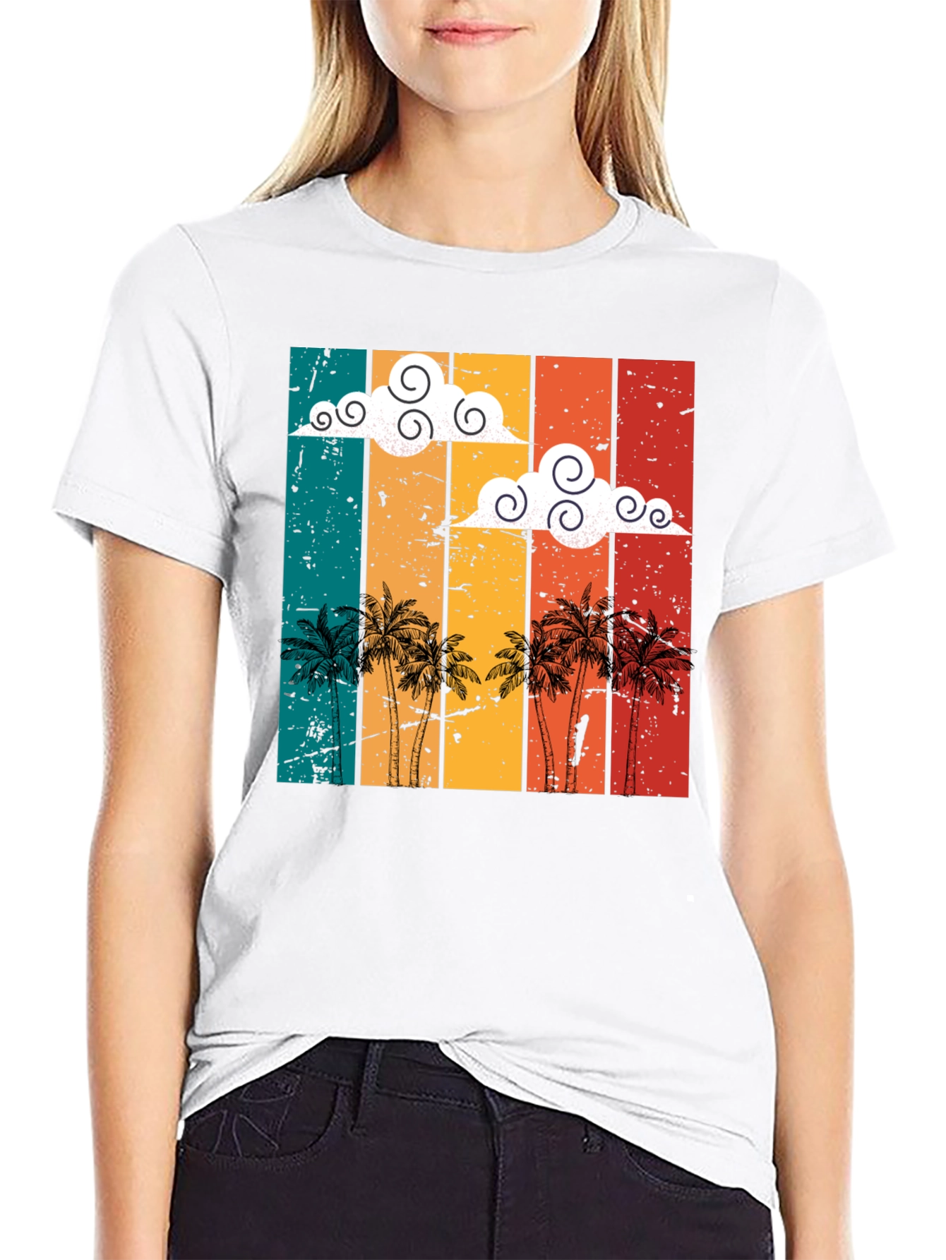 Black Retro Sunset Palm Tee - Vintage Style Black T-Shirt view 9