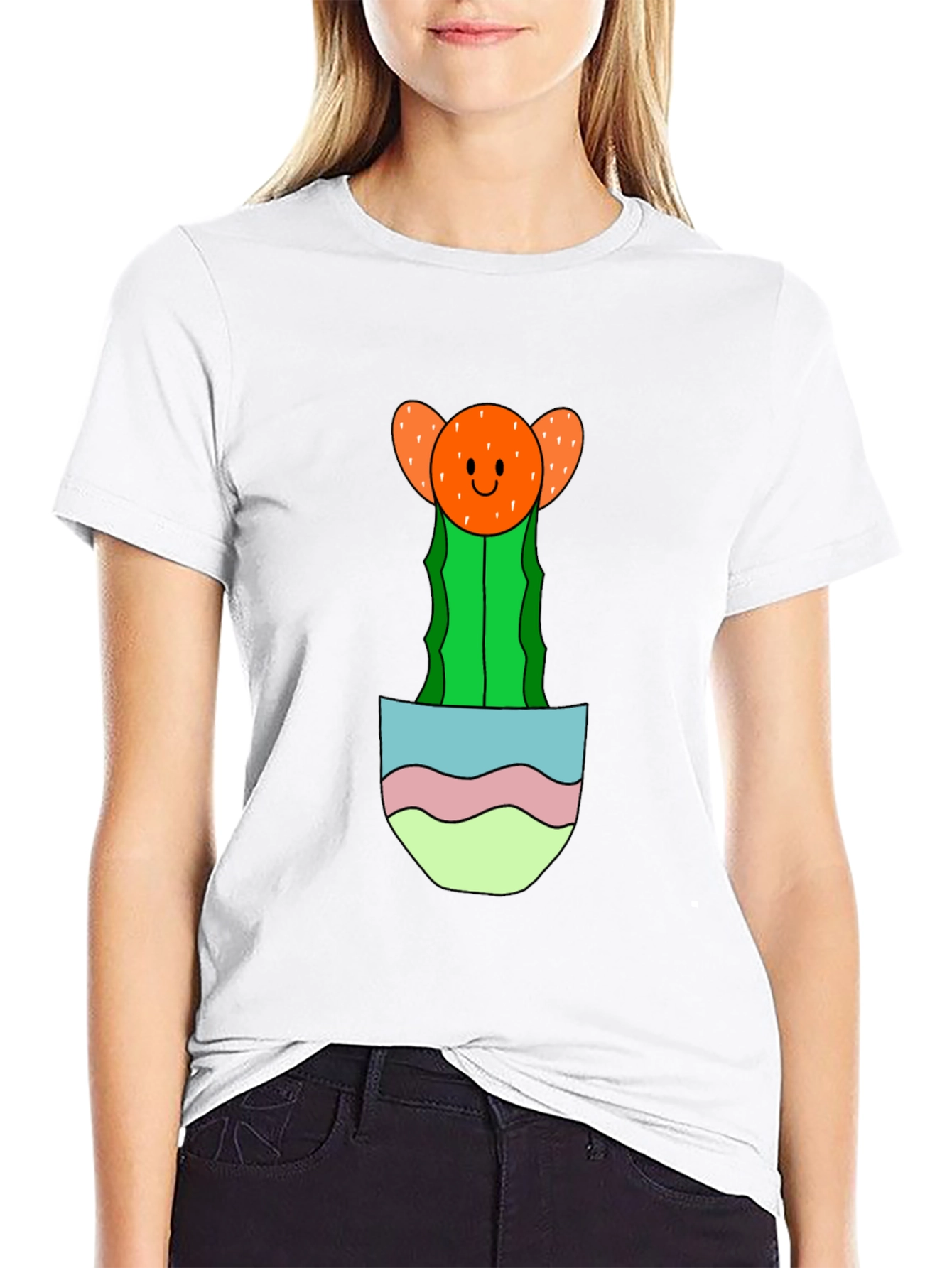 Black Cute Cactus Pocket T-Shirt - Unique Graphic Tee view 9