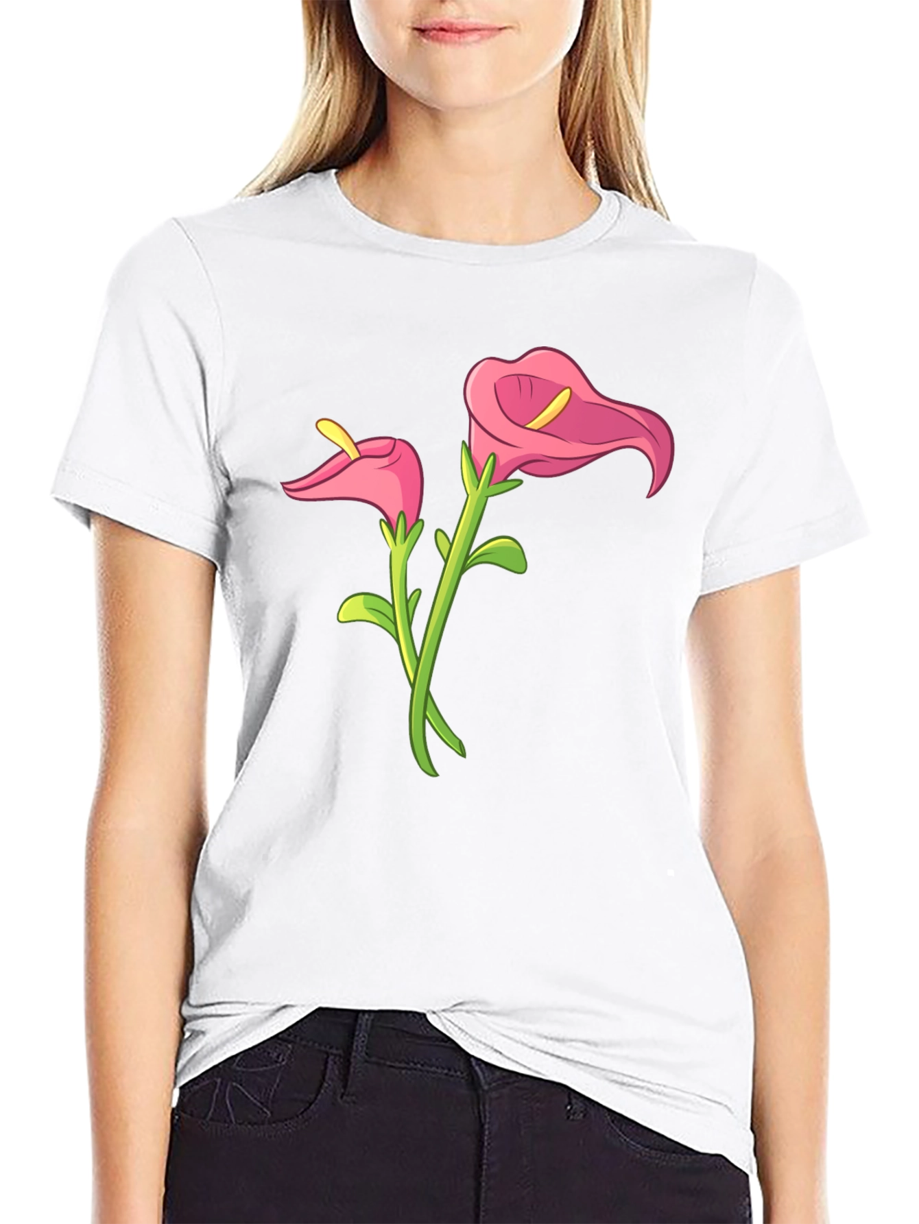 Black Floral Graphic Tee - Calla Lily Design view 9