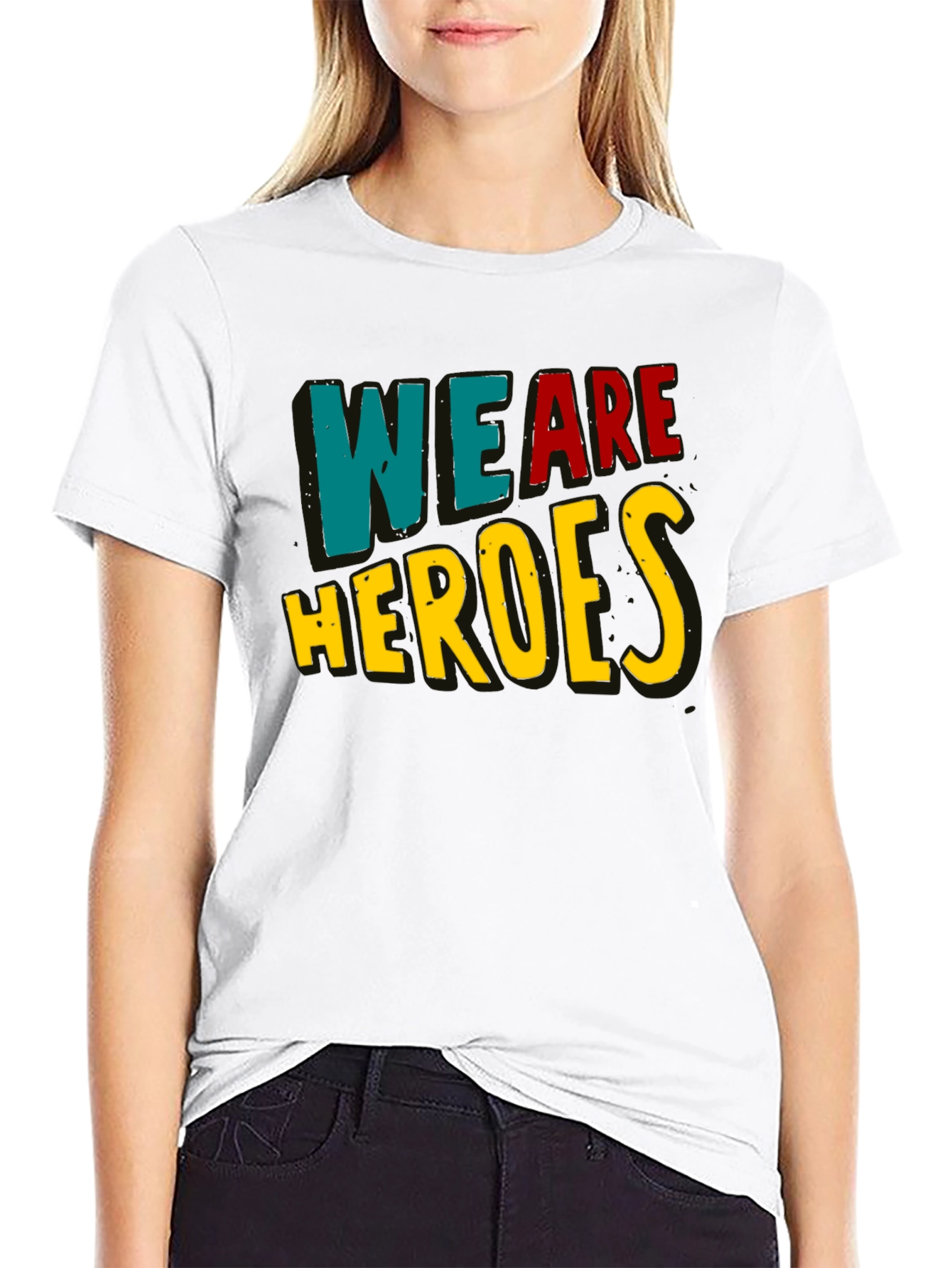 Black We Are Heroes T-Shirt - Black Crew Neck view 9