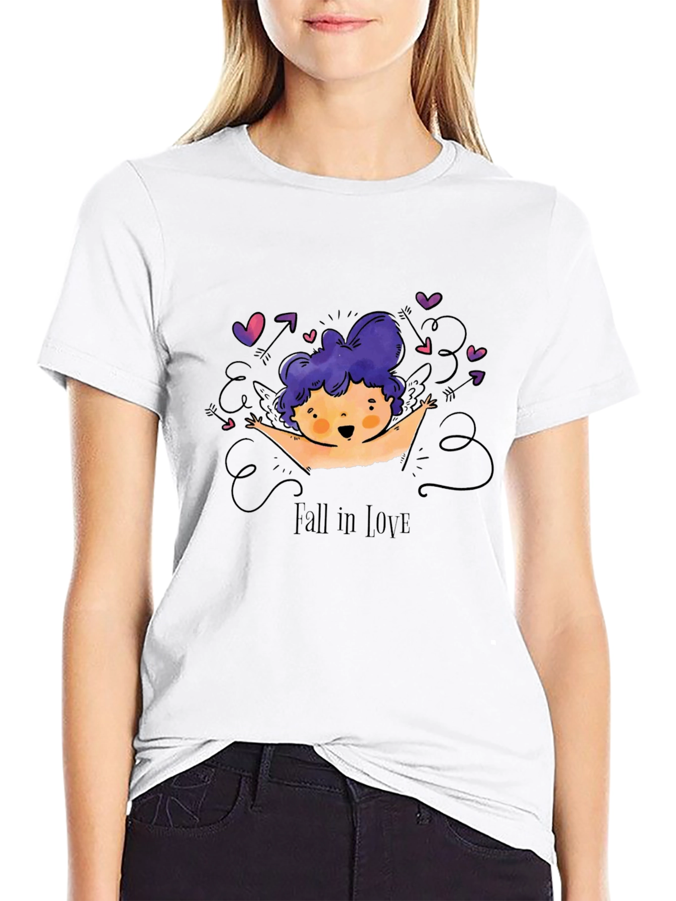 Black Fall in Love Cupid Graphic Tee - Black view 9