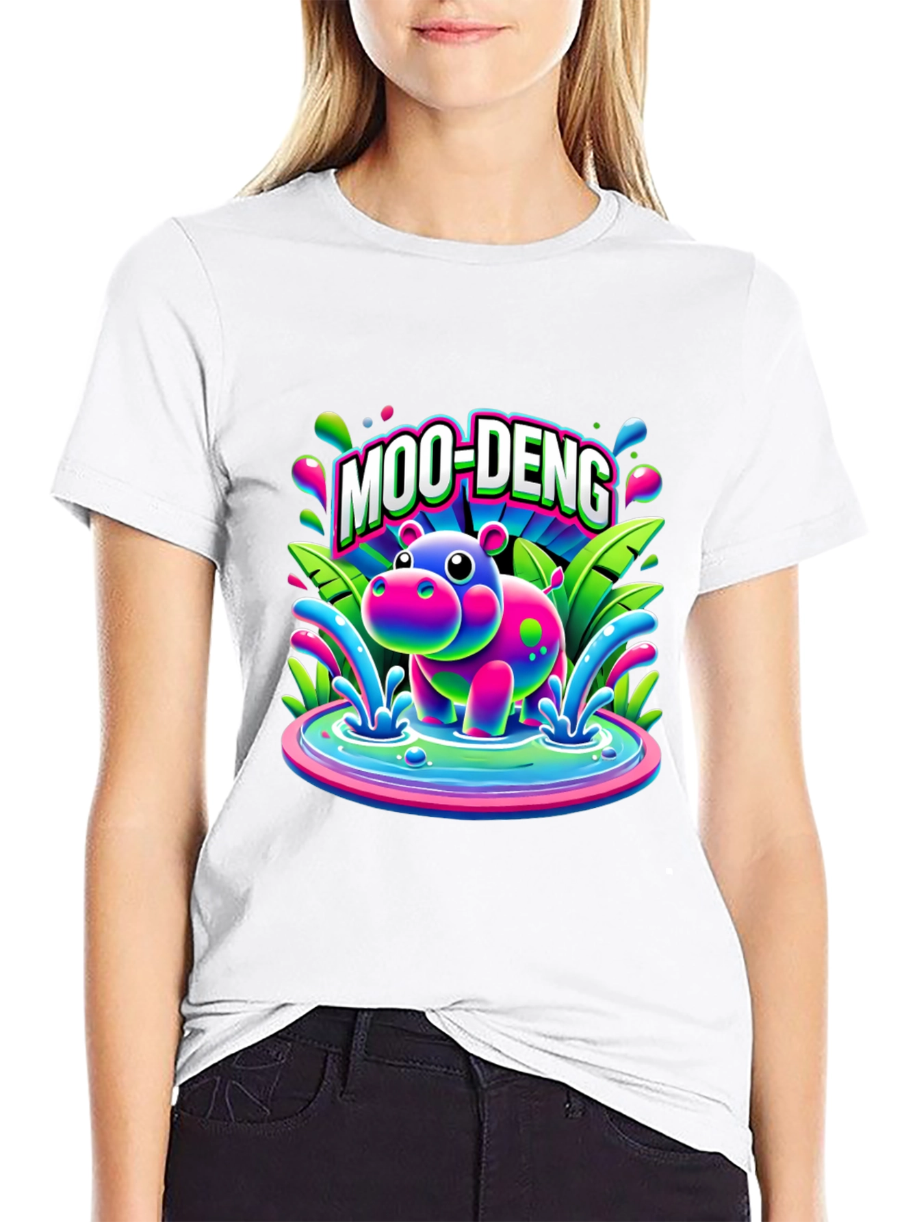 Black Moo-Deng Hippo Graphic T-Shirt view 9