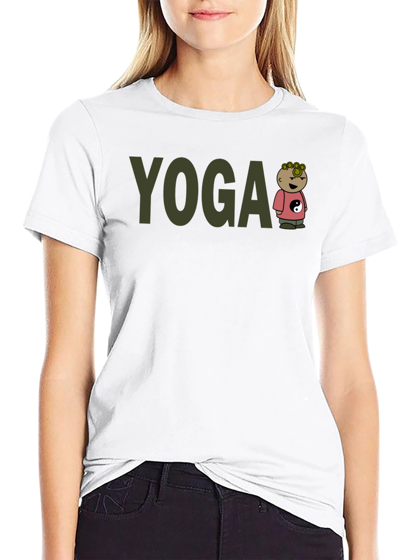 Black Yoga Cartoon Character T-Shirt view 9