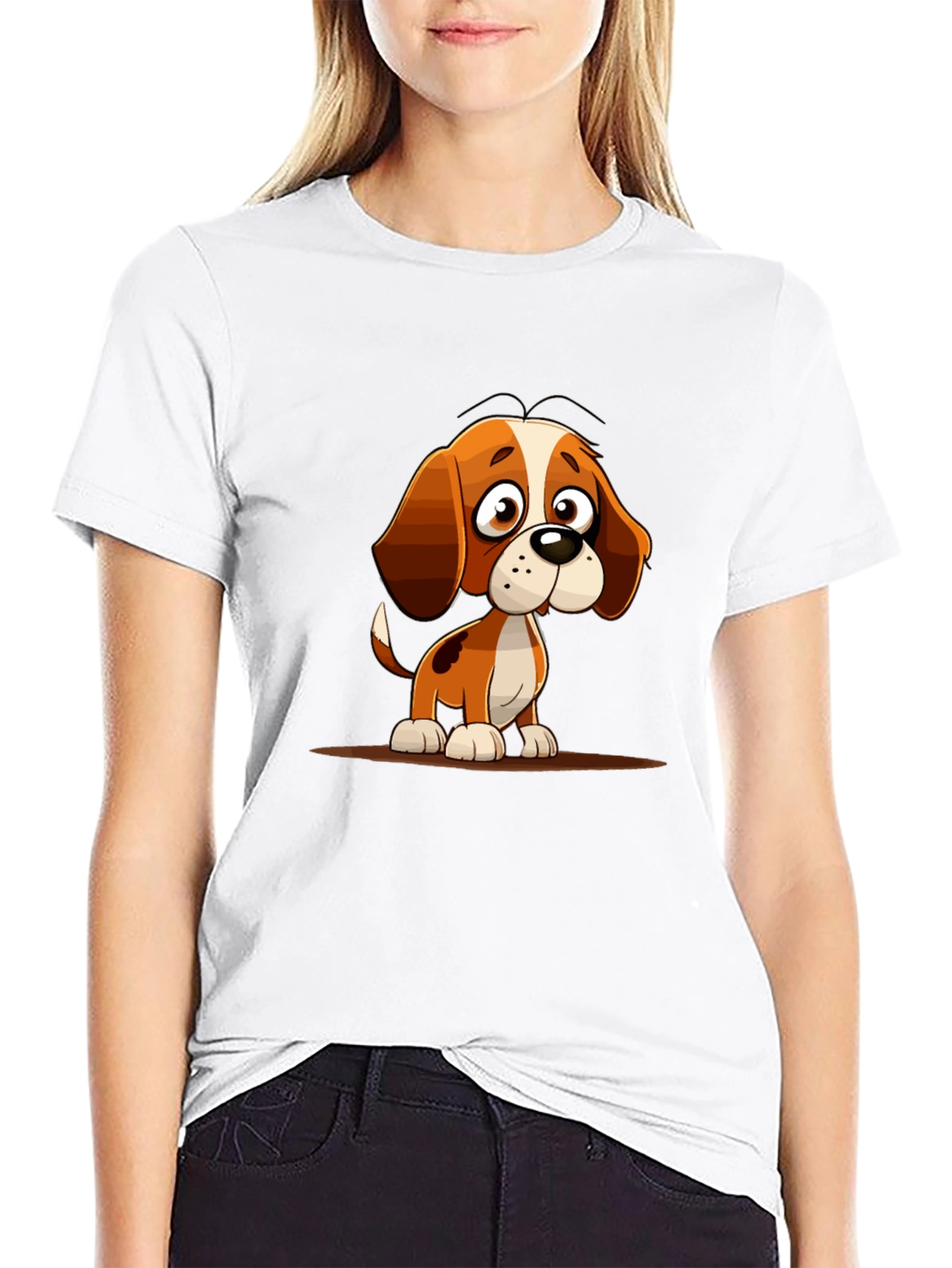 Black Cute Cartoon Dog Graphic Tee - Unisex view 9