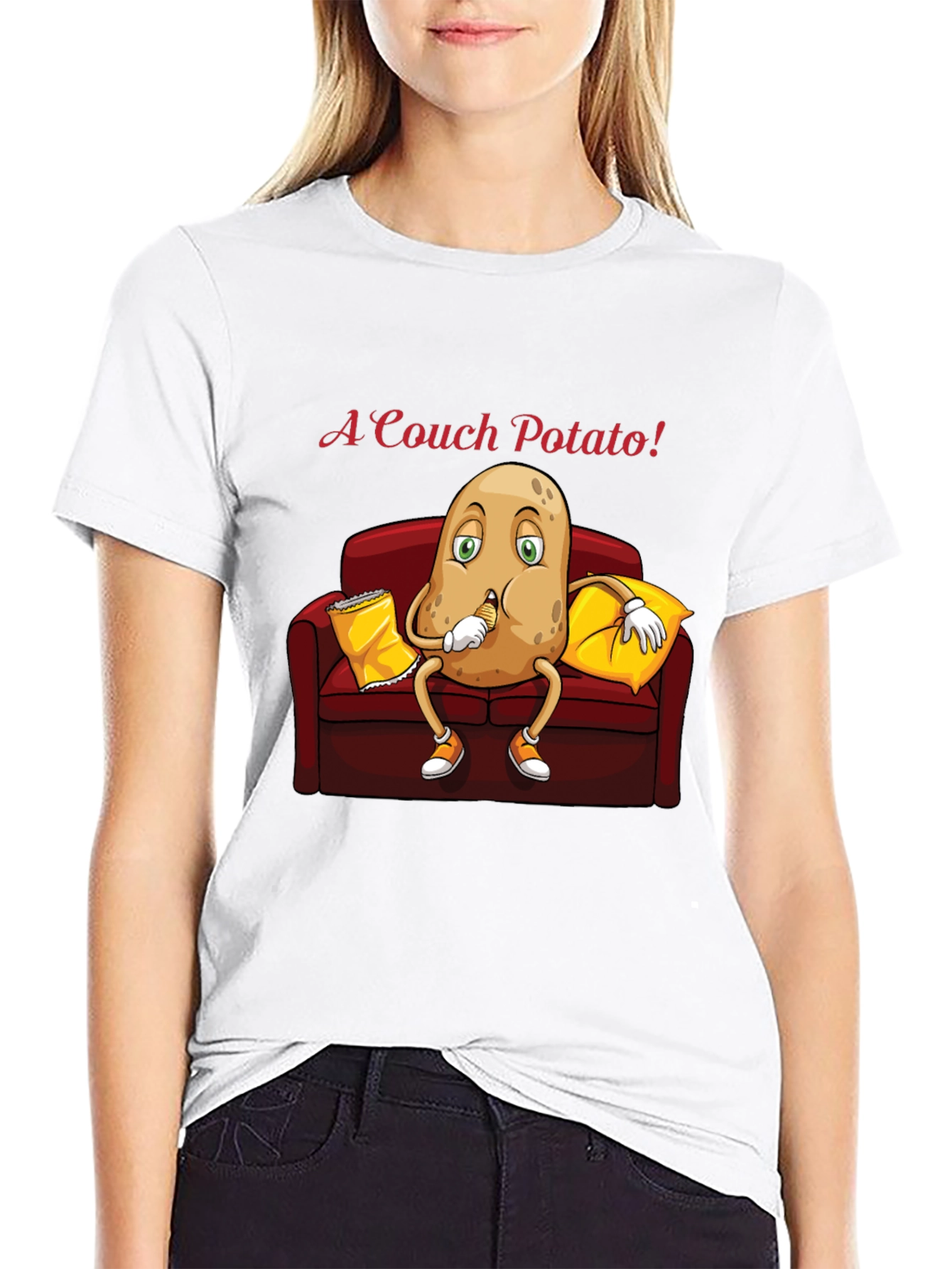 Black Couch Potato T-Shirt - Funny Cartoon Graphic Tee view 9