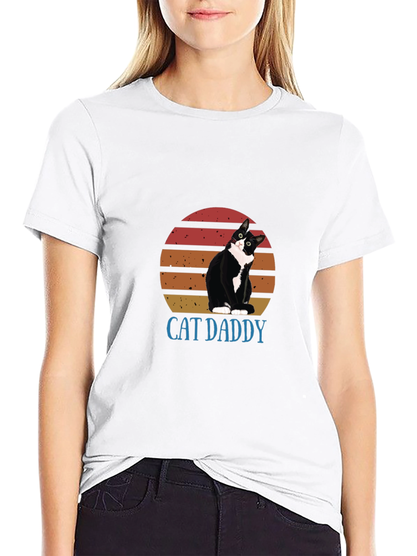 Black Cat Daddy Graphic Tee - Black Cotton T-Shirt view 9