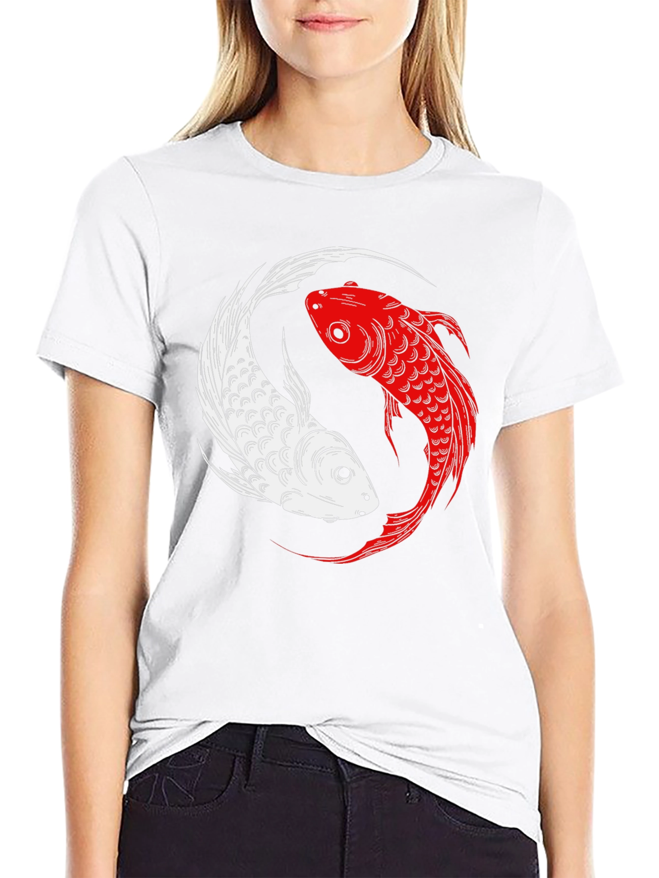 Black Yin Yang Koi Fish Graphic T-Shirt view 9