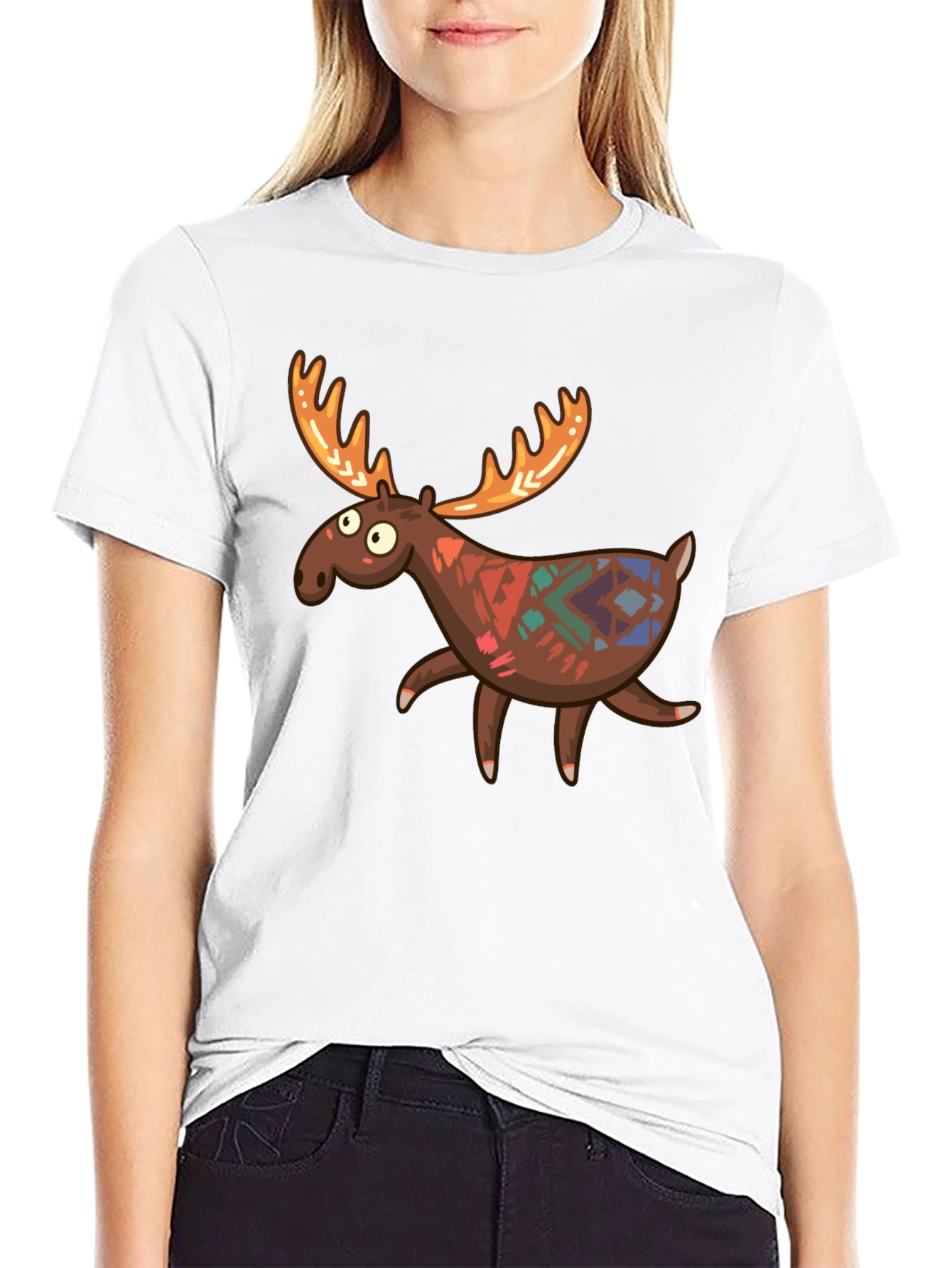 Black Funny Moose Graphic Tee - Black Cotton T-Shirt view 9