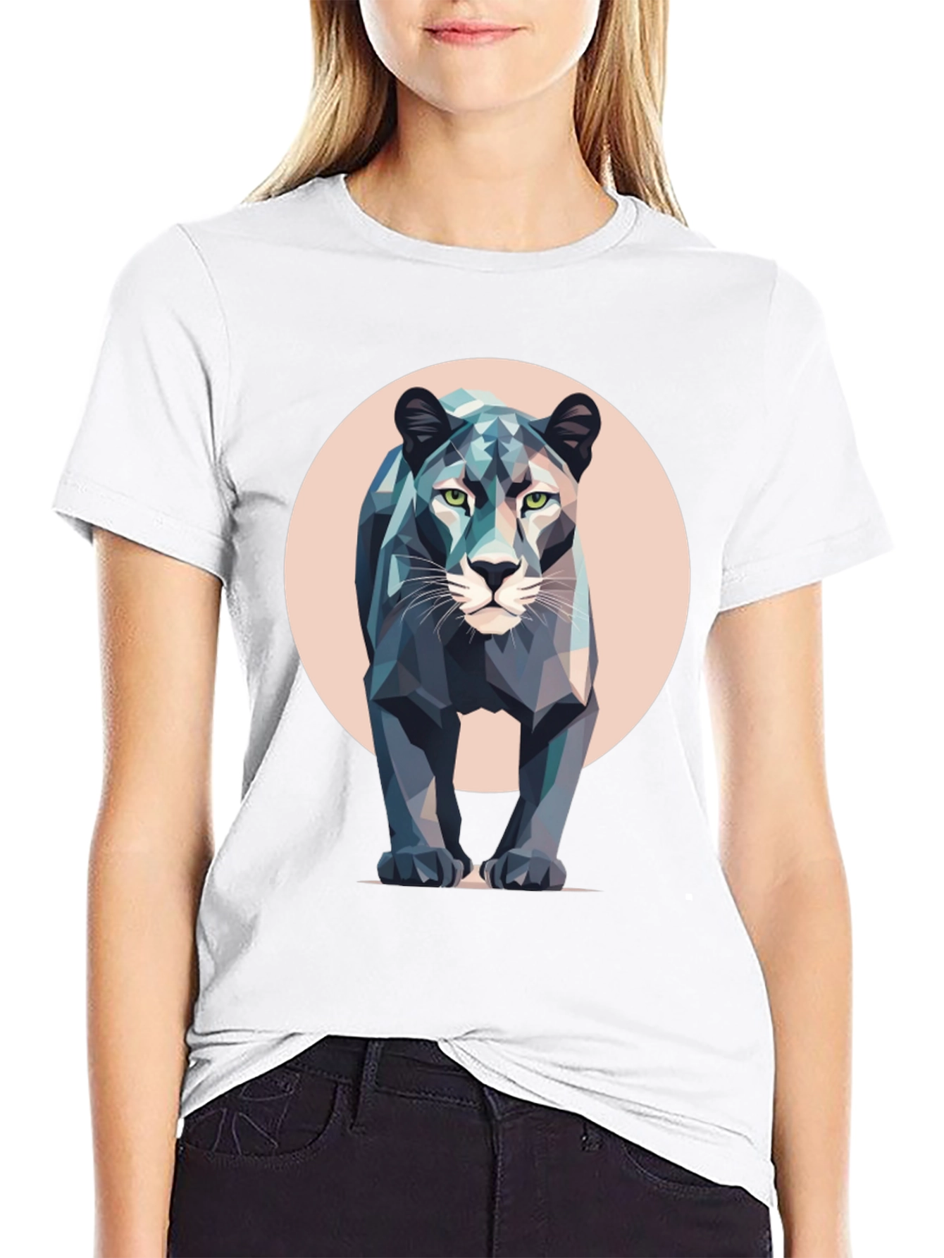 Black Geometric Panther T-Shirt - Modern Animal Print view 9