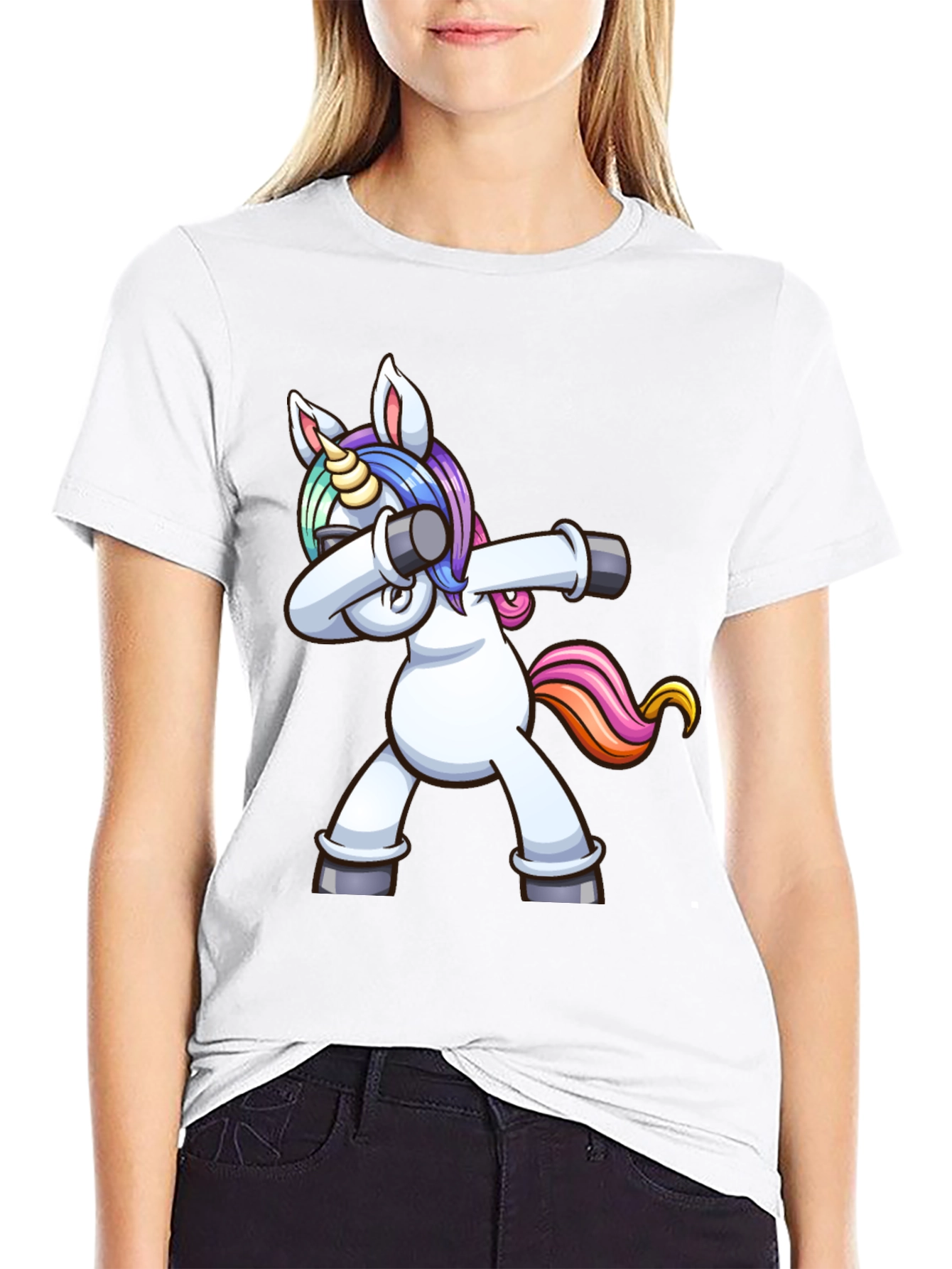 Black Dabbing Unicorn Graphic Tee - Black Cotton Shirt view 9