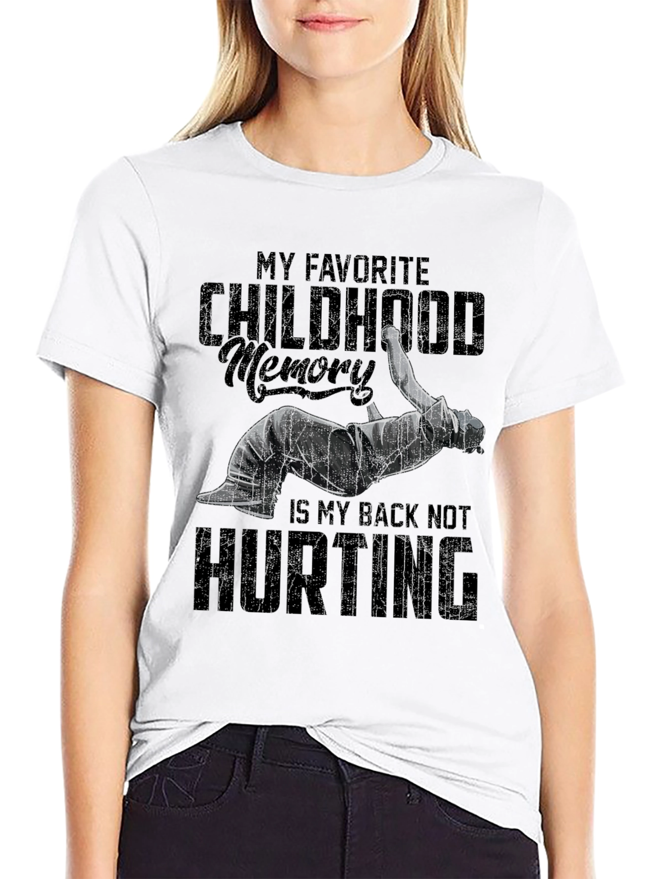 Black Funny Back Pain T-Shirt - Childhood Memory view 9