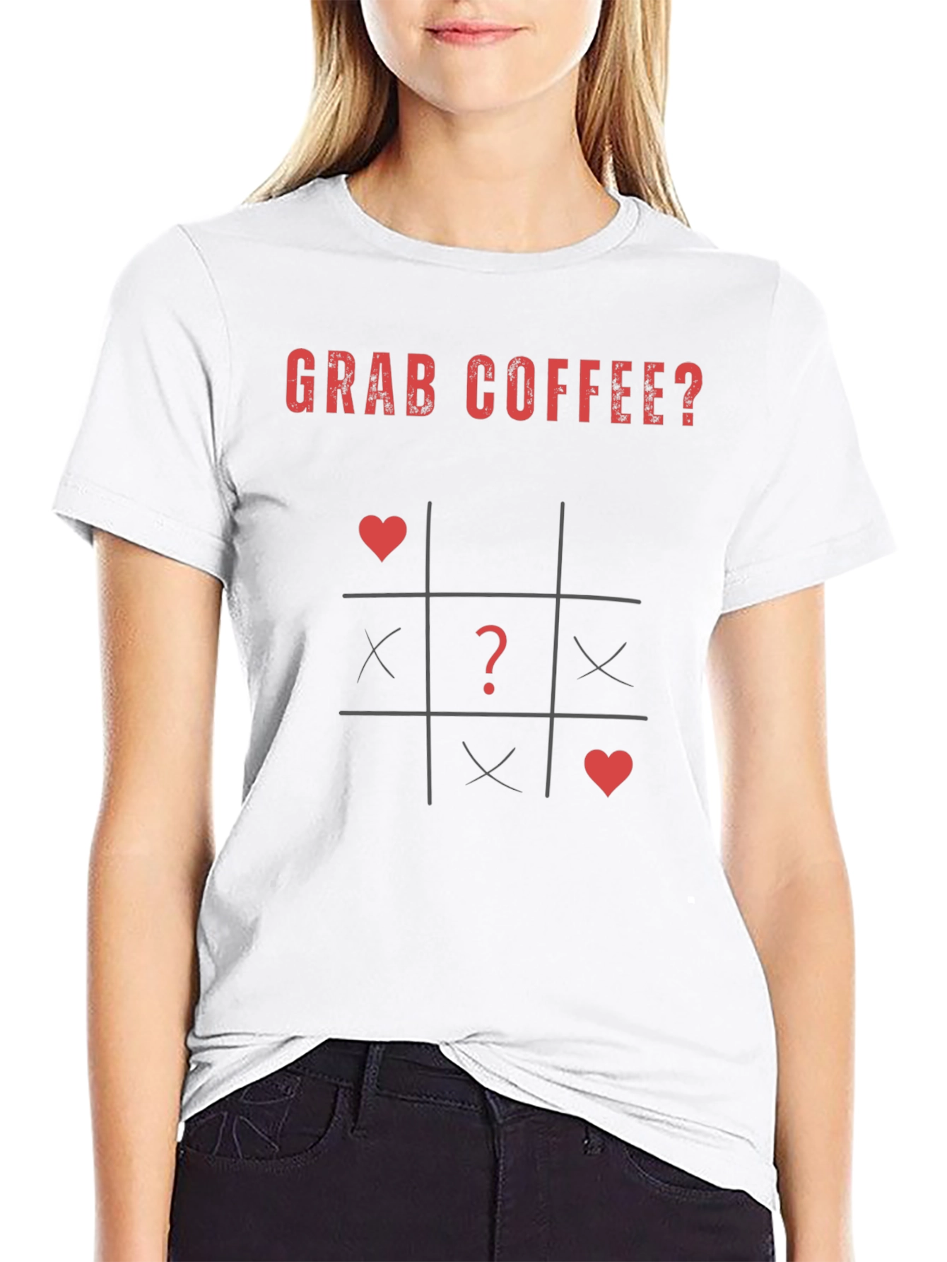Black Grab Coffee? T-Shirt - Tic Tac Toe Design view 9
