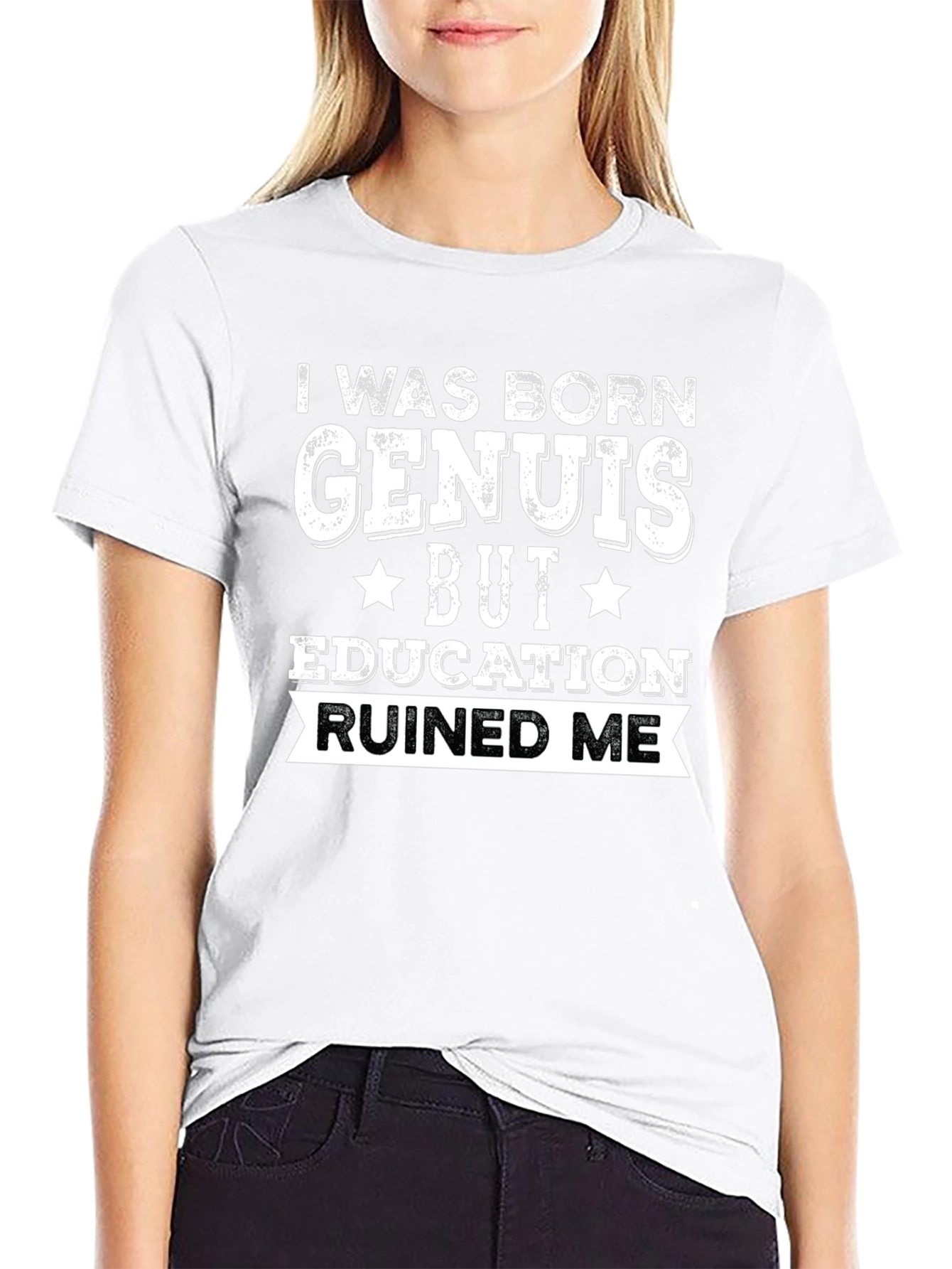 Black I Was Born Genius Funny T-Shirt view 9