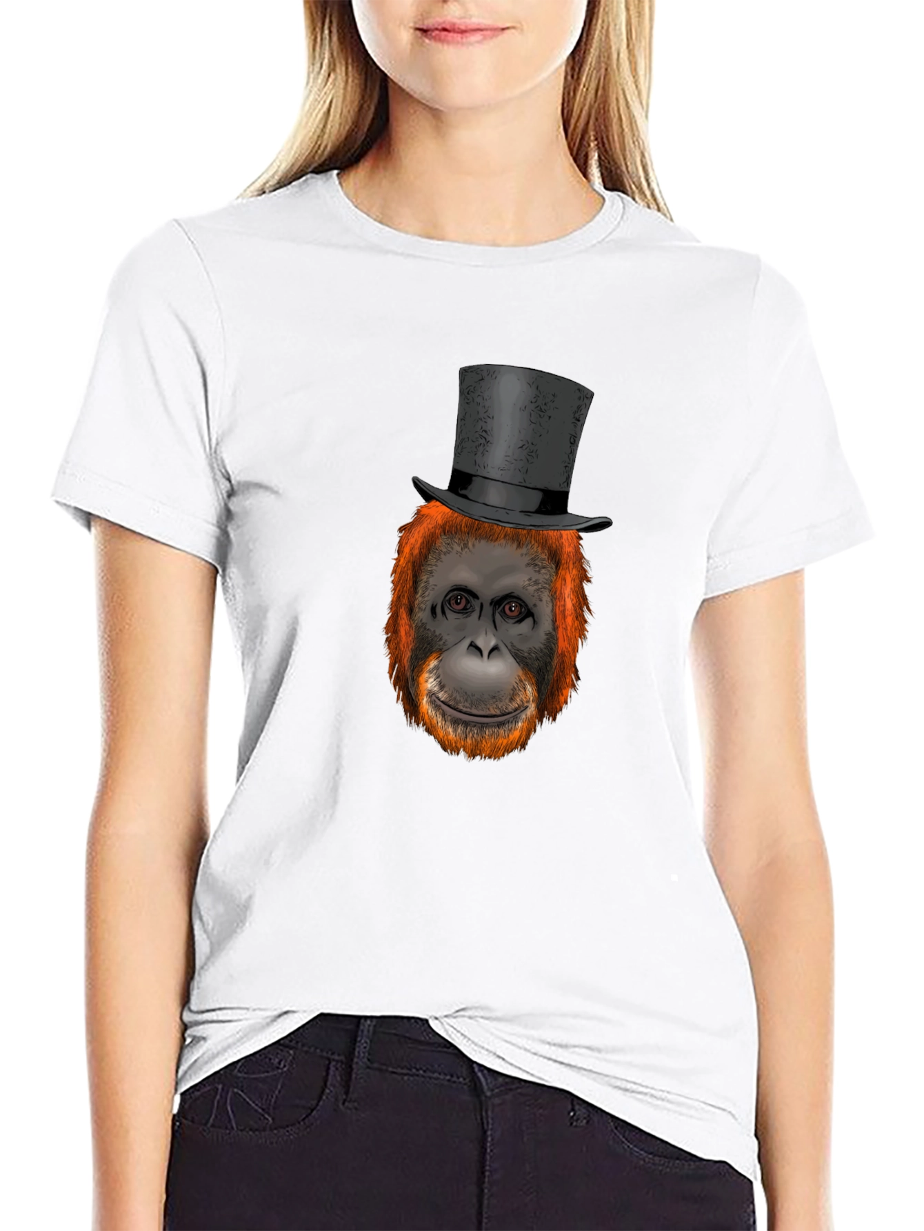 Black Orangutan Top Hat Graphic T-Shirt view 9