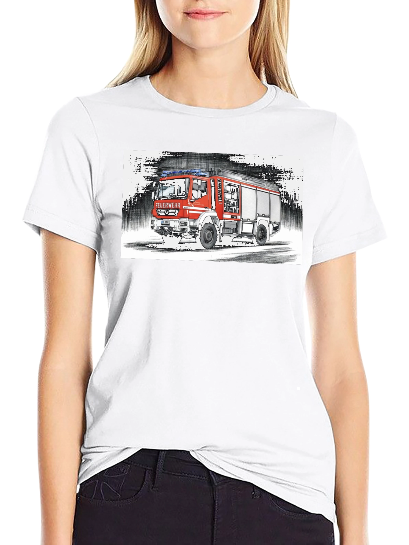 Black Fire Truck Graphic Tee - Black Cotton T-Shirt view 9
