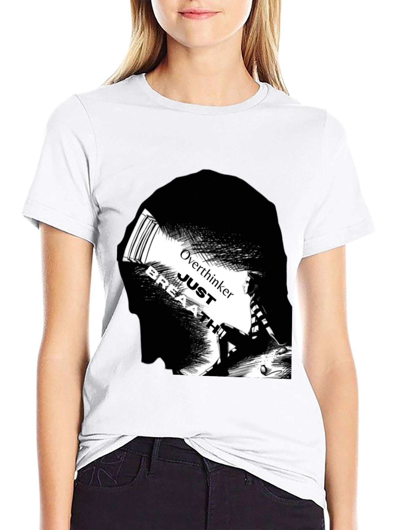 Black Overthinker Just Breath T-Shirt - Black view 9